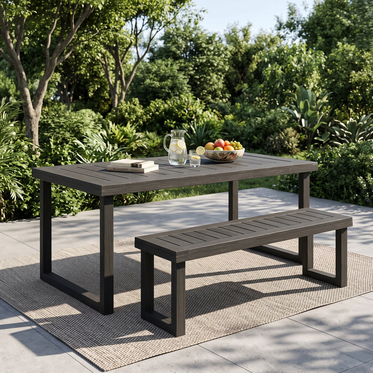 Dark Gray Solid Wood 2-Piece Patio Dining Set