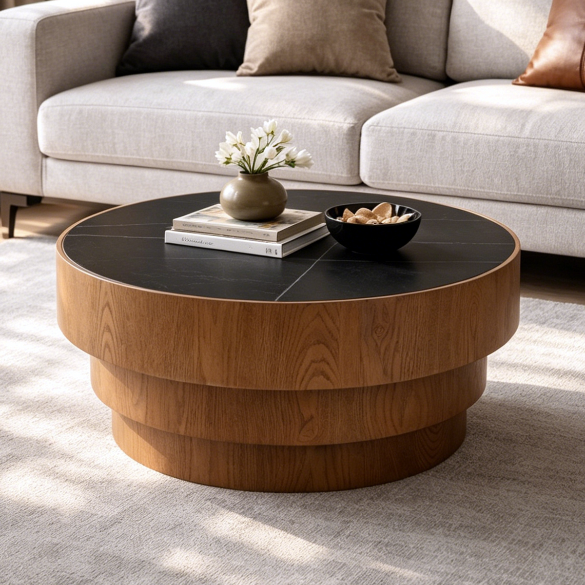 Brown Sintered Stone Round Coffee Table, 31.5 in