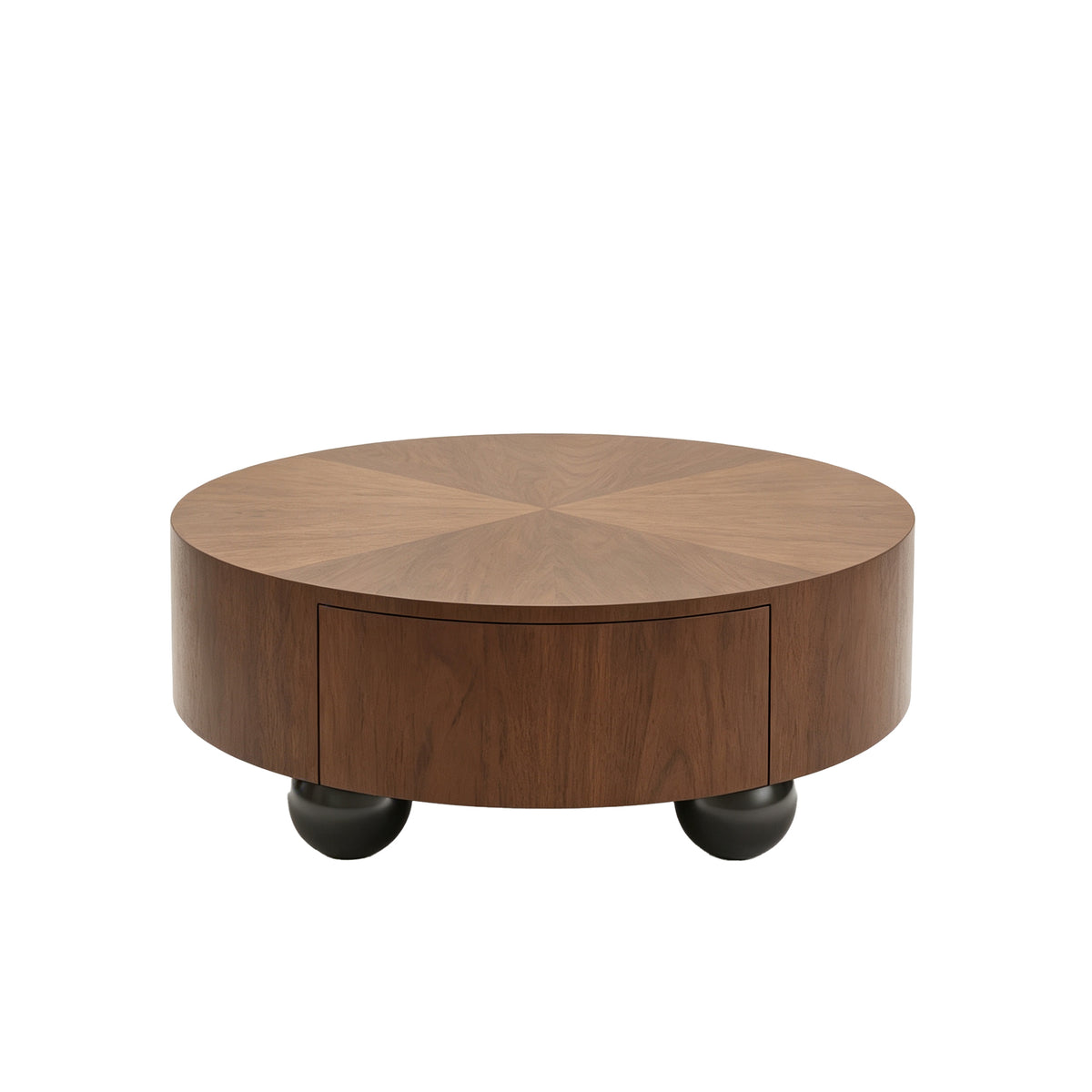 Walnut Round Coffee Table with Storage, 35.4 in, Drum