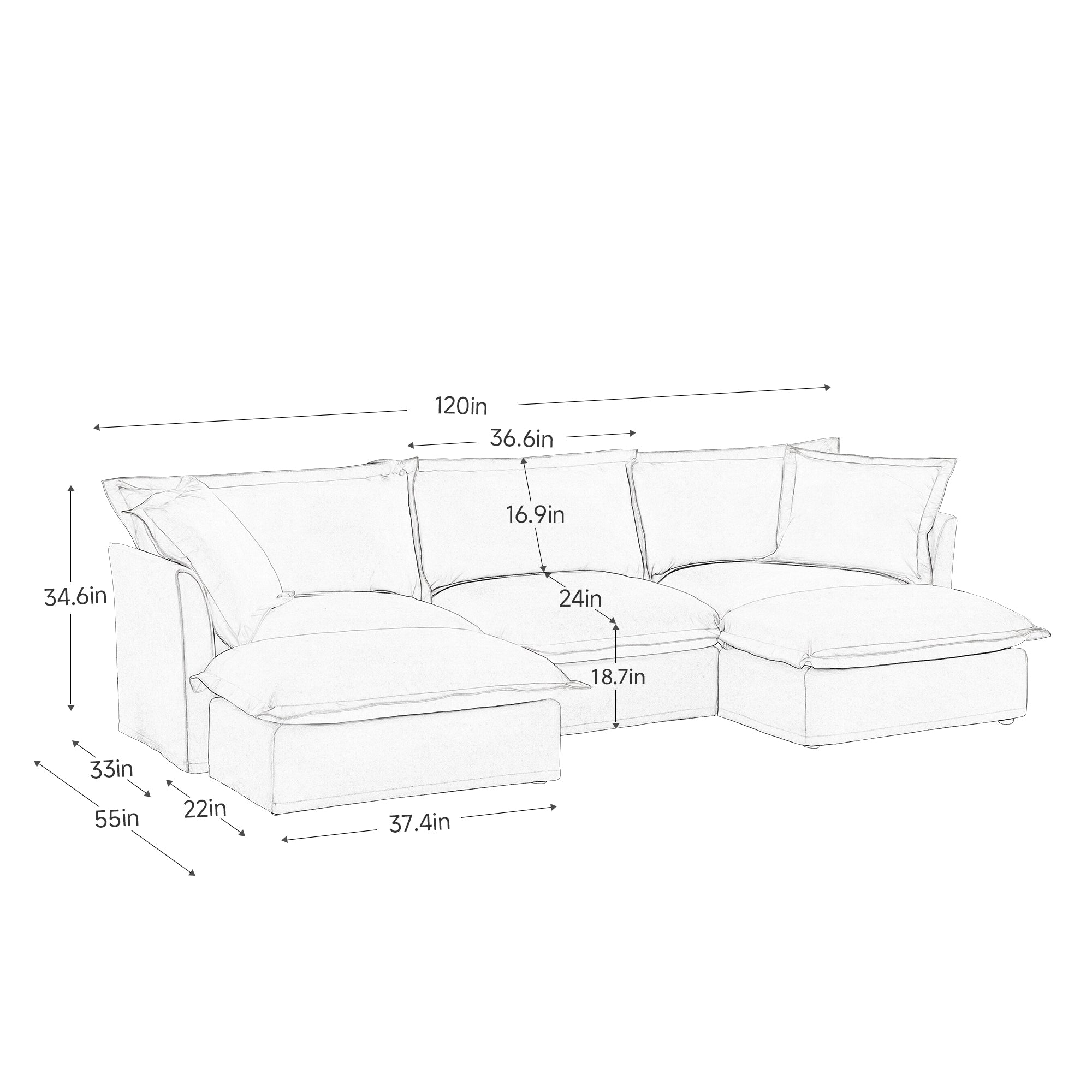 Fluffy 3-Seat Modular Sofa