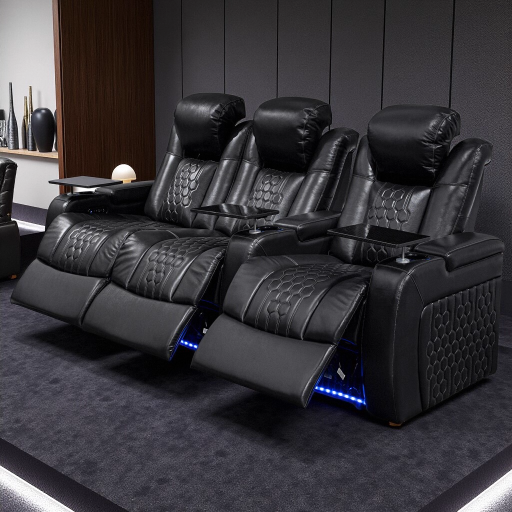 Black Top Grain Leather Power Reclining Sofa, 93.3 in Wide