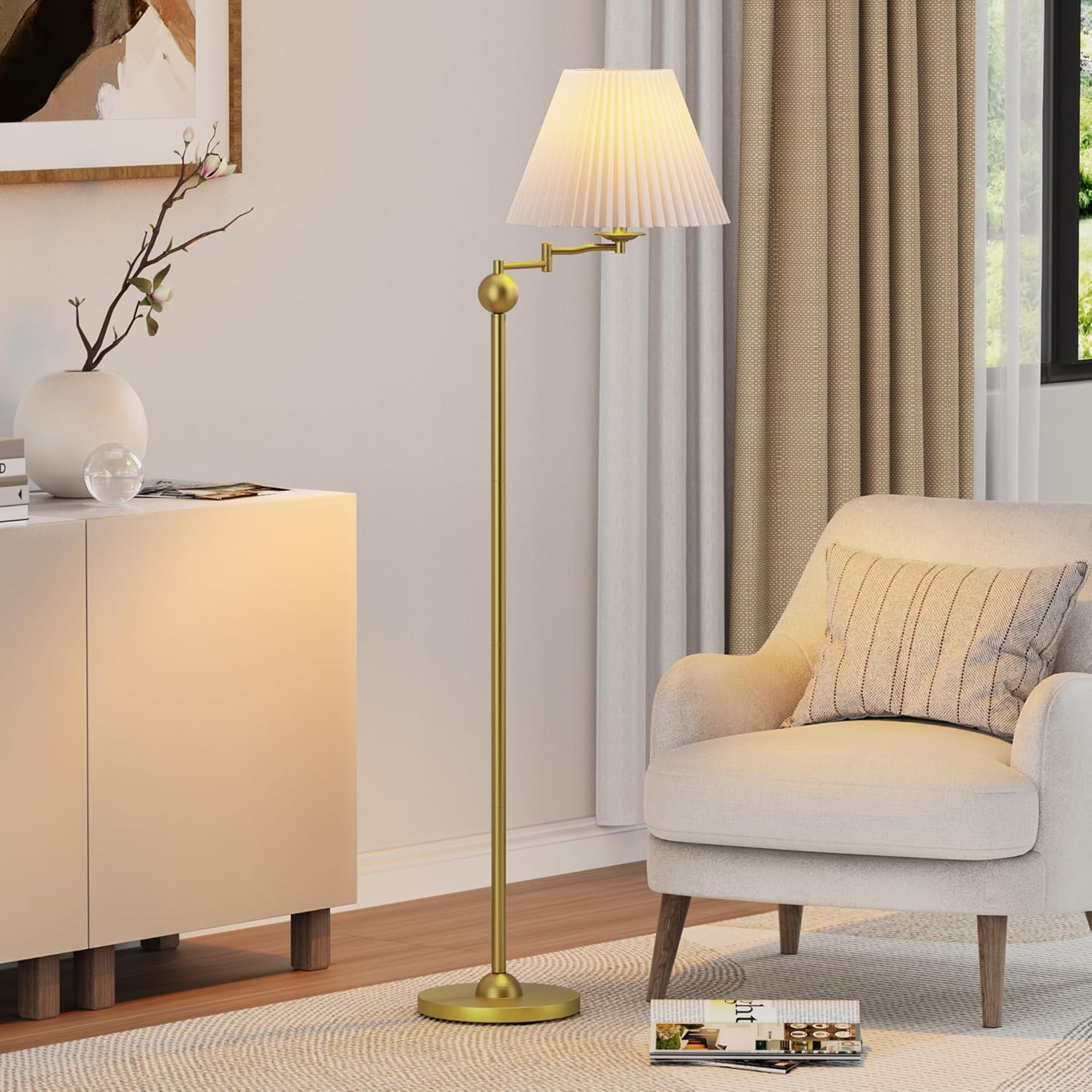 Floor Lamp, Rotary Switch, Selectable Color Temperature, Gold