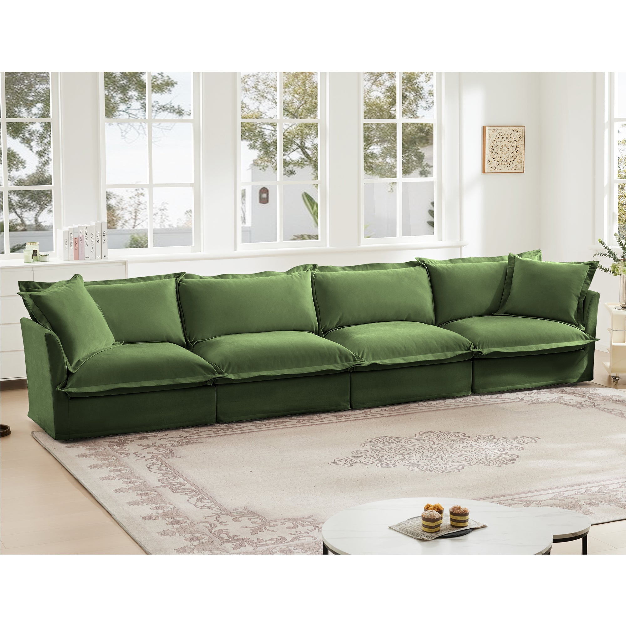 Fluffy 4-Seat Modular Sofa in Chenille Olive #OttOnly_0 #Fabric_Chenille Olive
