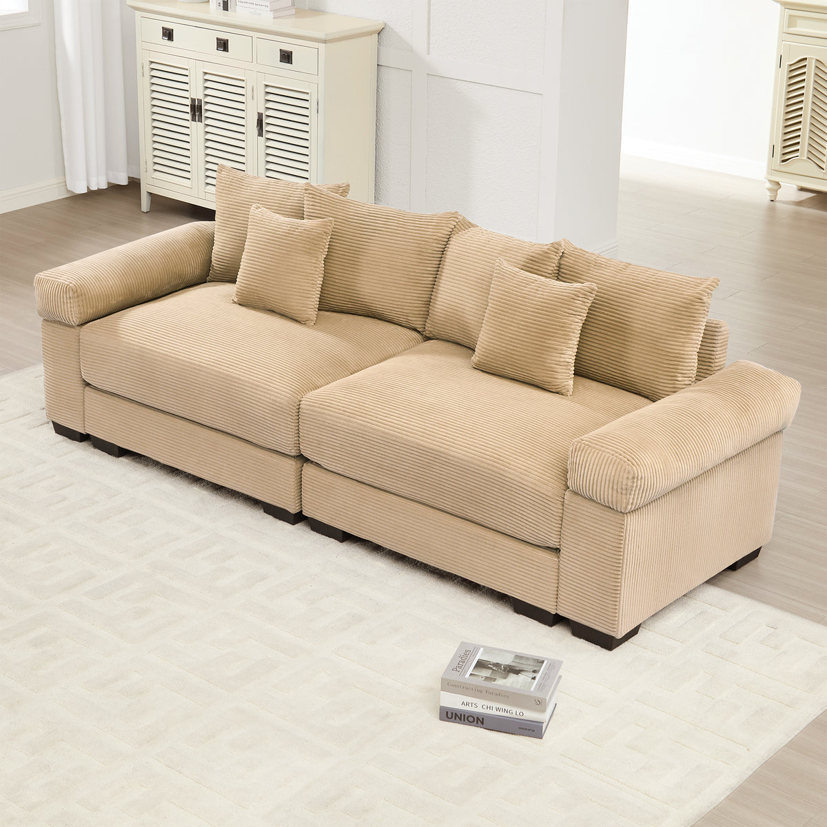 Camel Corduroy Modular Sectional, 92 in Wide