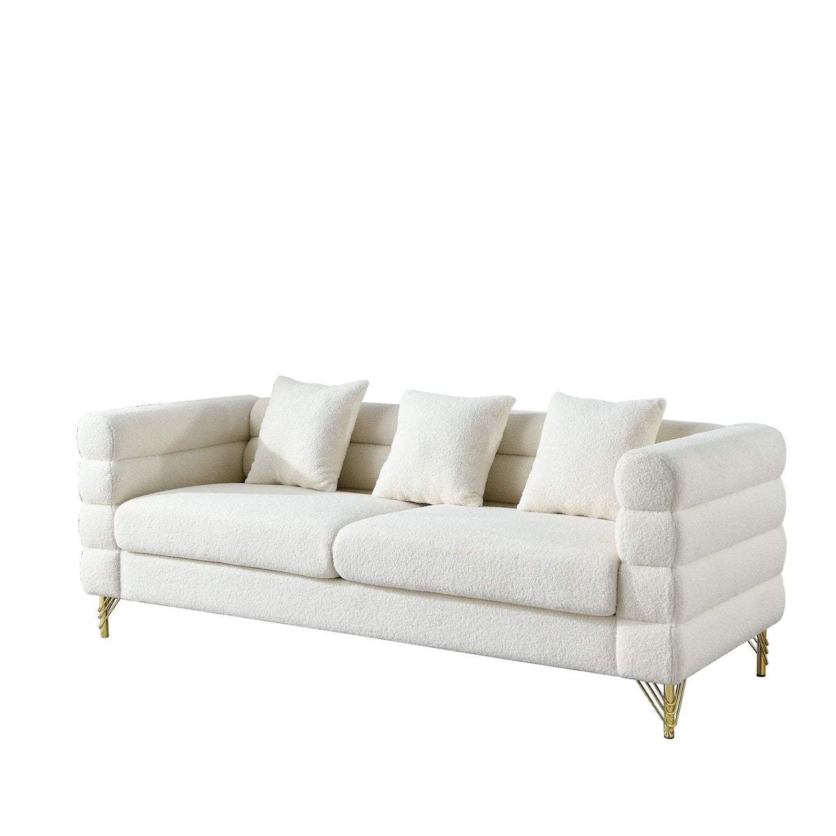 Ivory Sherpa 3-Seat Couch, Deep Seat, 81 in Wide