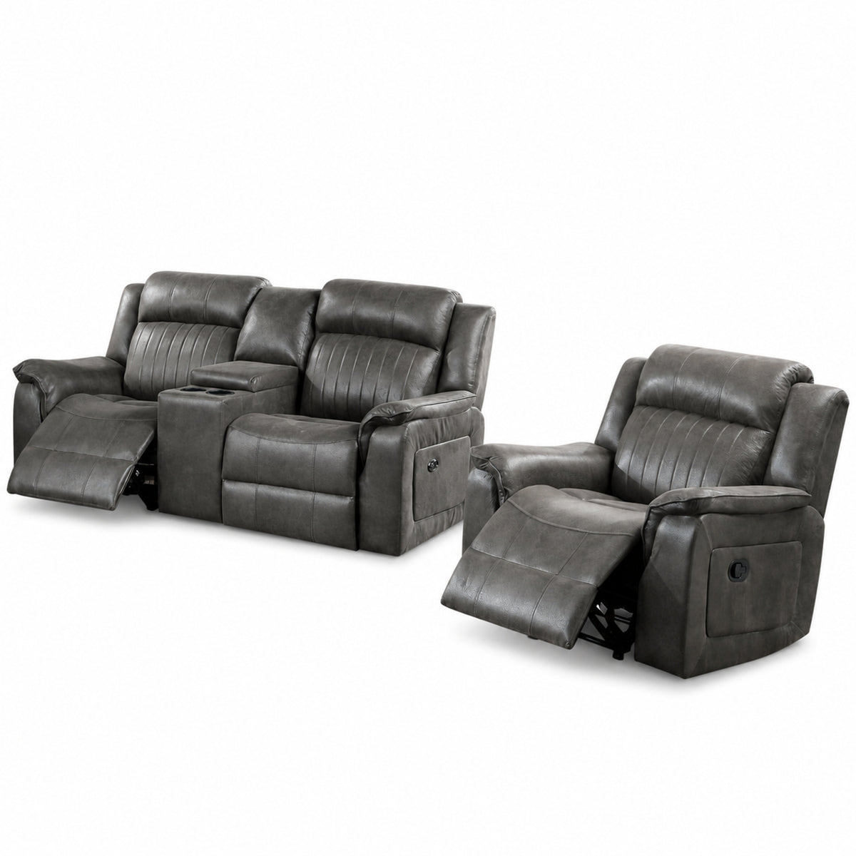 Blue Vegan Leather Reclining Loveseat and Recliner Set, 38 in Deep