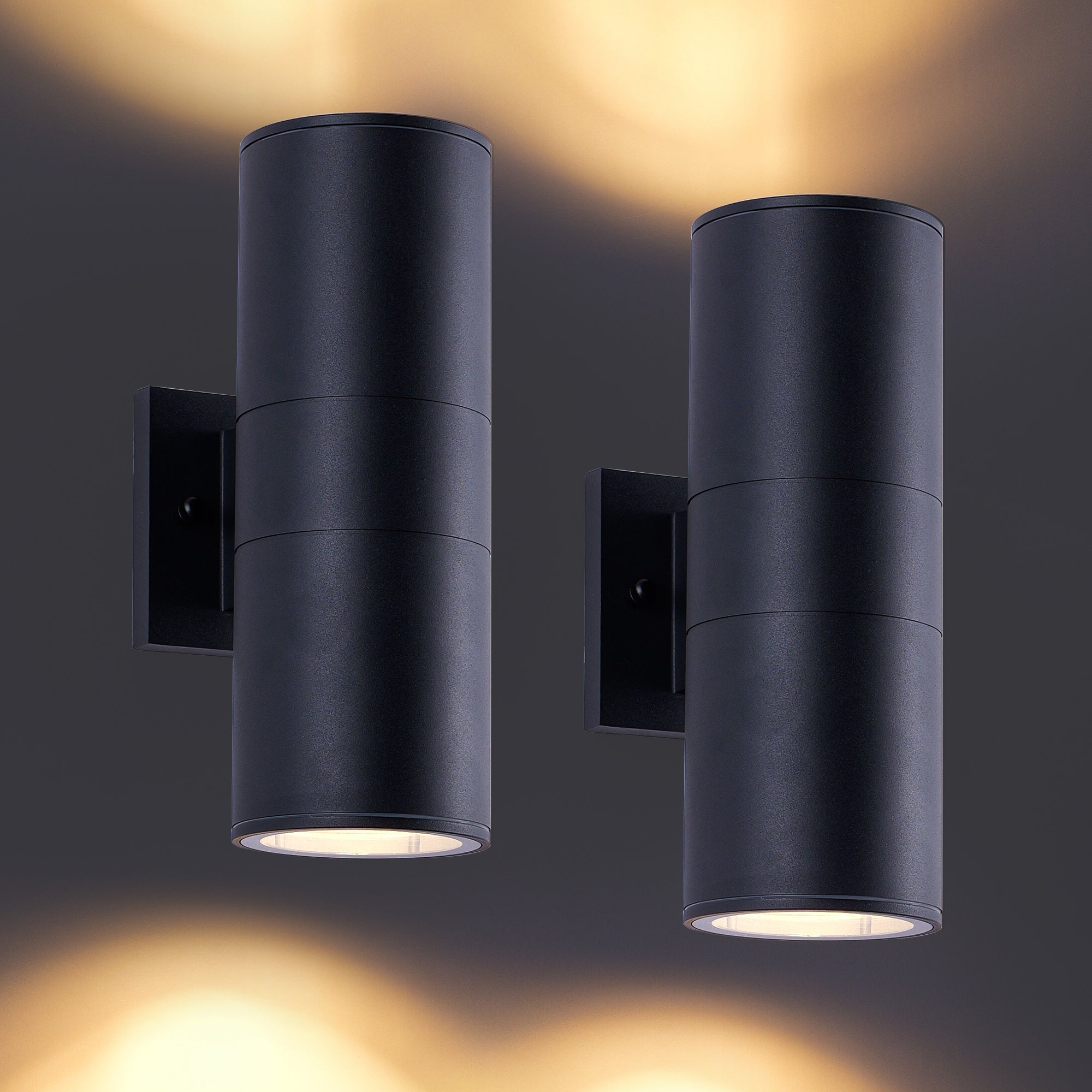 Outdoor Wall Sconce Set, 12 Inch Iron Cylinder, Matte Black
