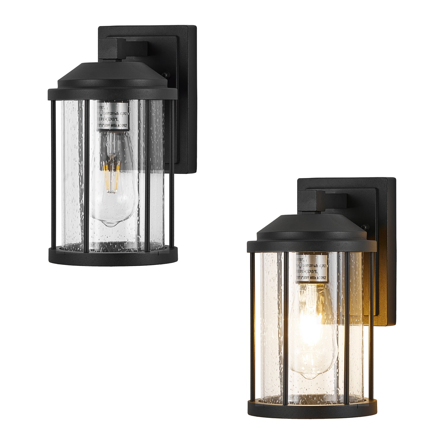 Outdoor Wall Sconce with Seeded Glass Shade, Black
