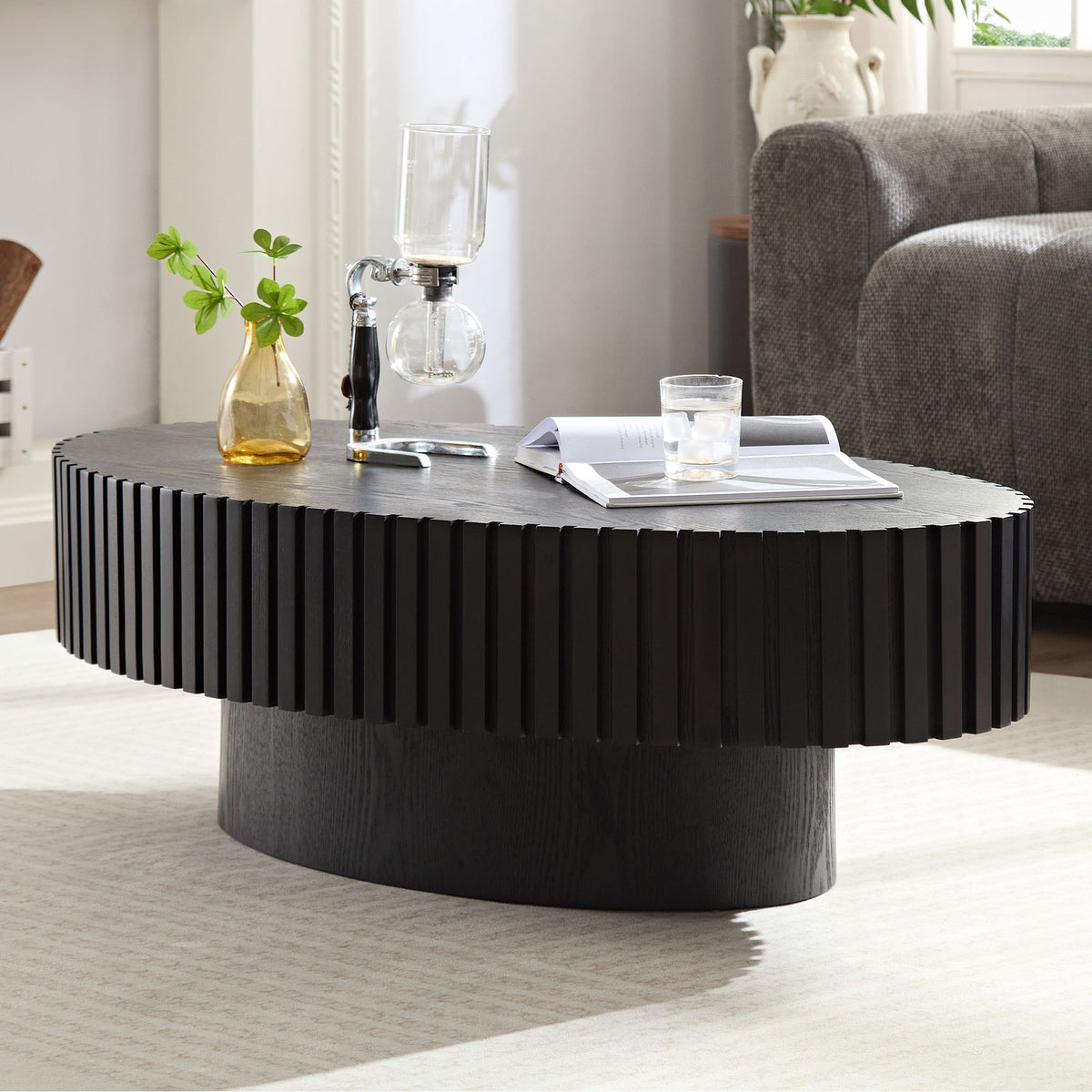 Black Oval Coffee Table, 43.7 in
