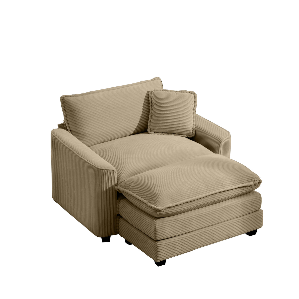 Tan Corduroy Accent Chair with Ottoman