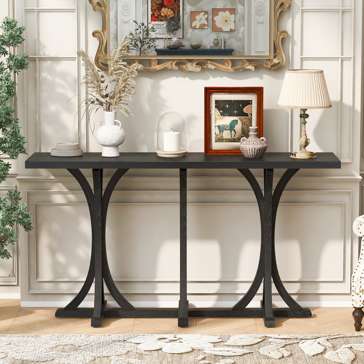 Black Entryway Console Table, 59.8 in Wide