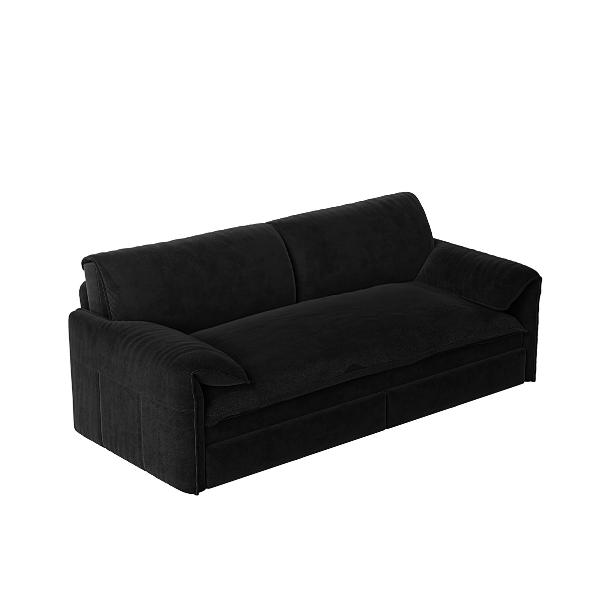 Black Velvet 2-Seat Queen Sleeper Sofa with Storage, 66 in Wide
