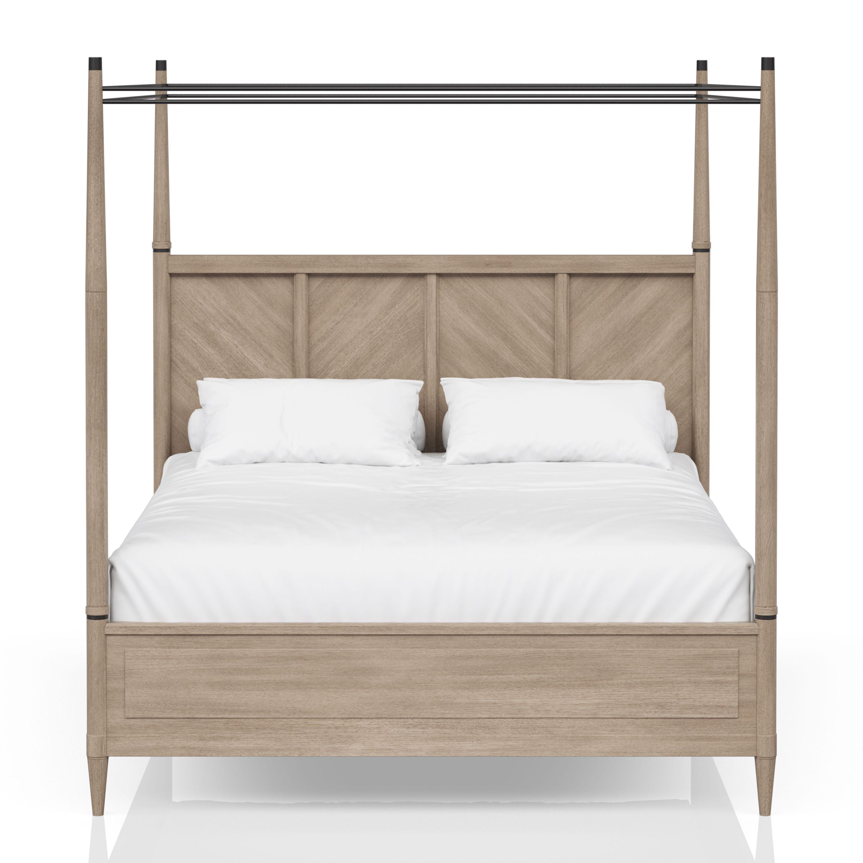 Queen Canopy Bed Frame in Warm Sand Wood Finish
