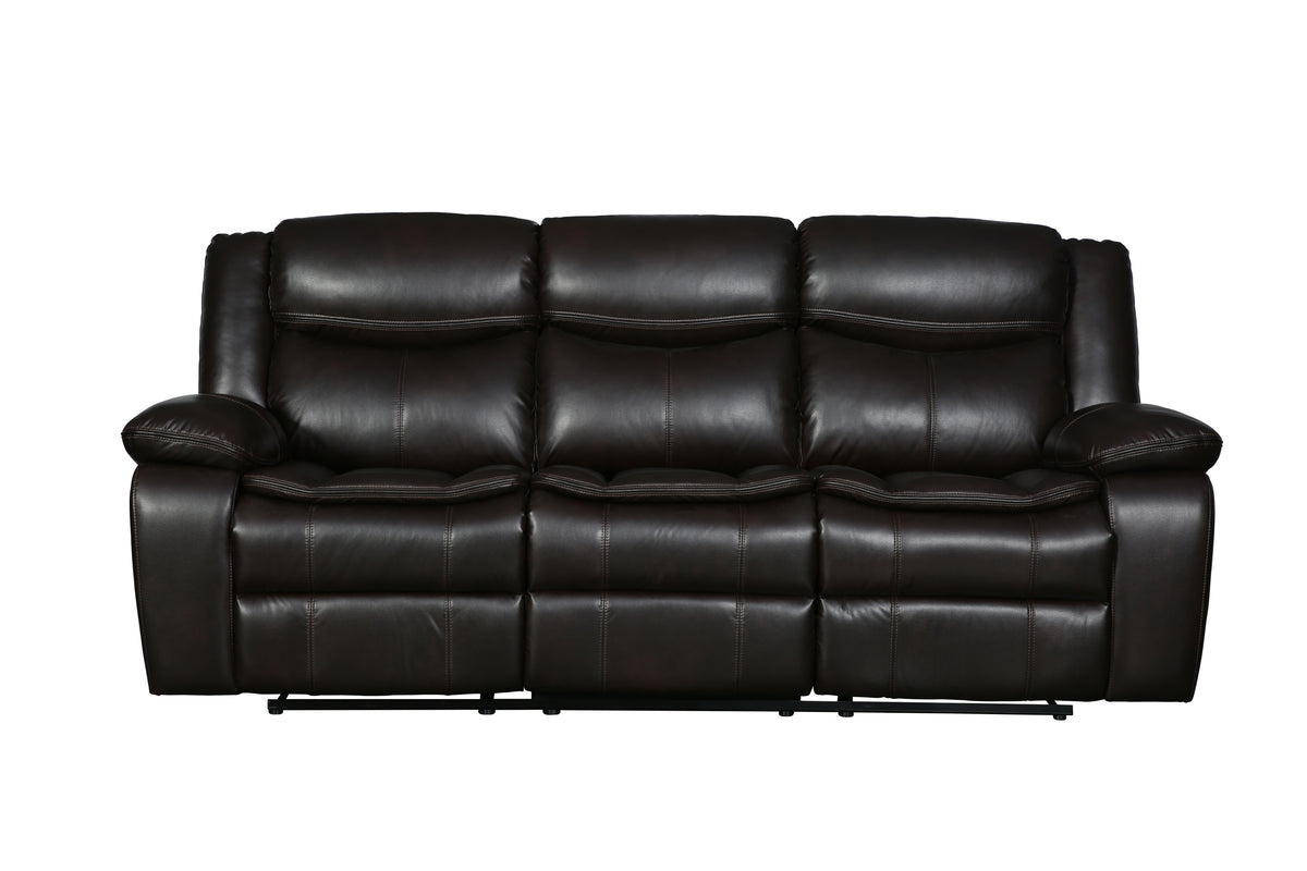 Brown Vegan Leather Reclining Sofa, 88 in Wide