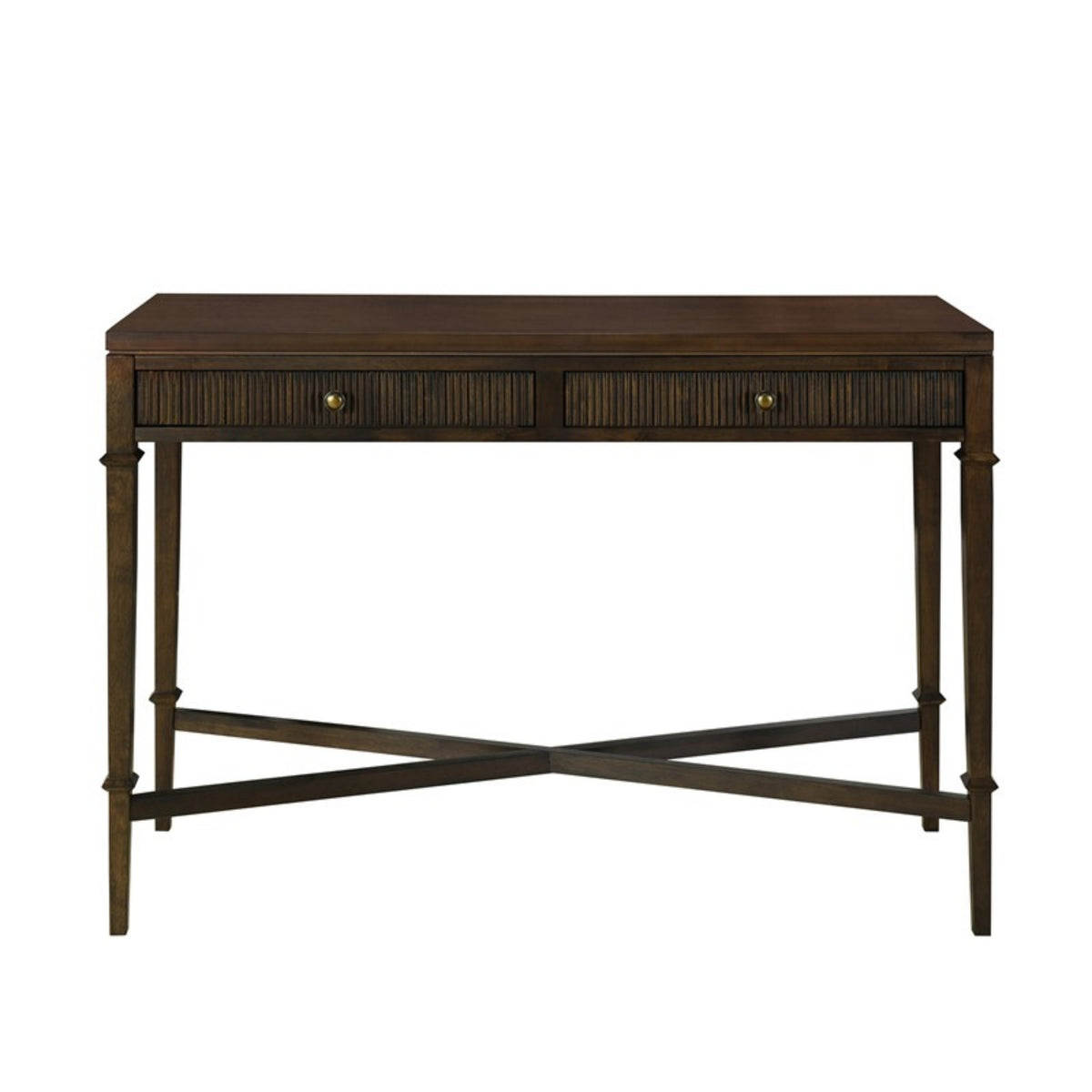 Brown Fluted Console Table, 2 Drawers, 47.5 in Wide