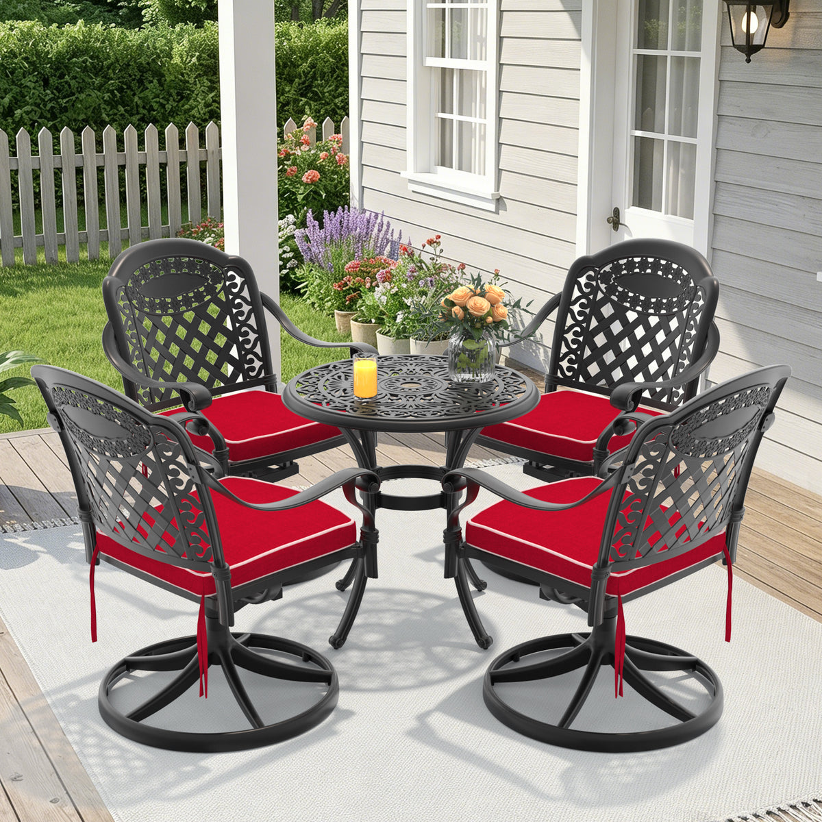 Black Aluminum 5-Piece Patio Dining Set with Cushions