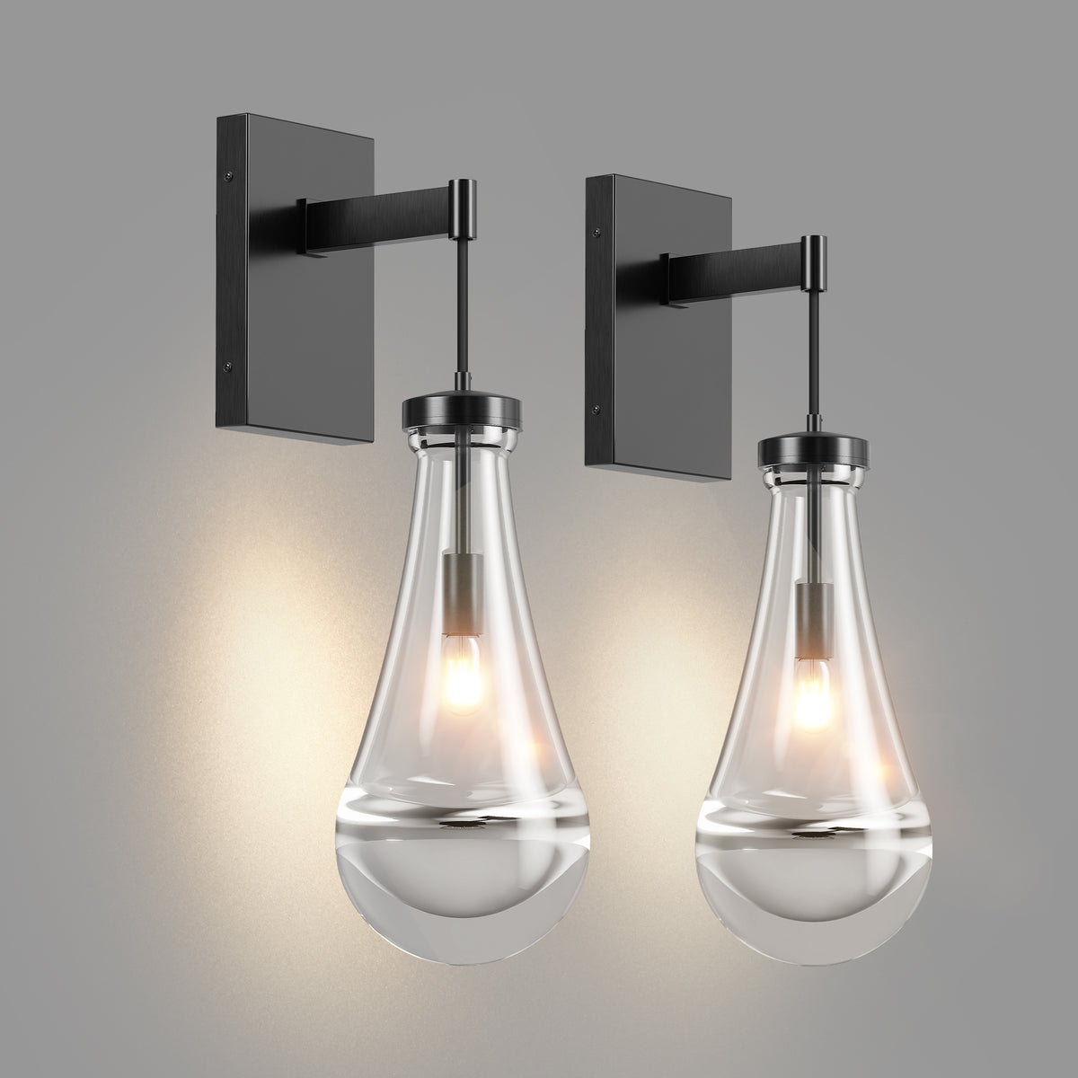Wall Sconce Set of Two, Dimmable Glass Shade, Black