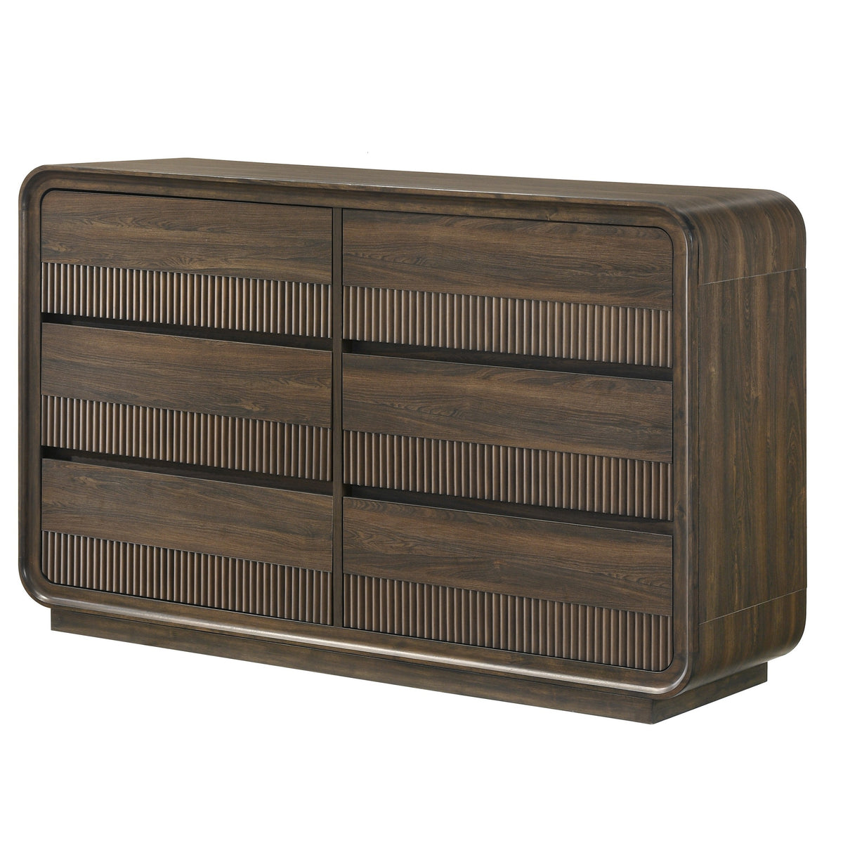 Mid Century Six-Drawer Dresser with Fluted Fronts