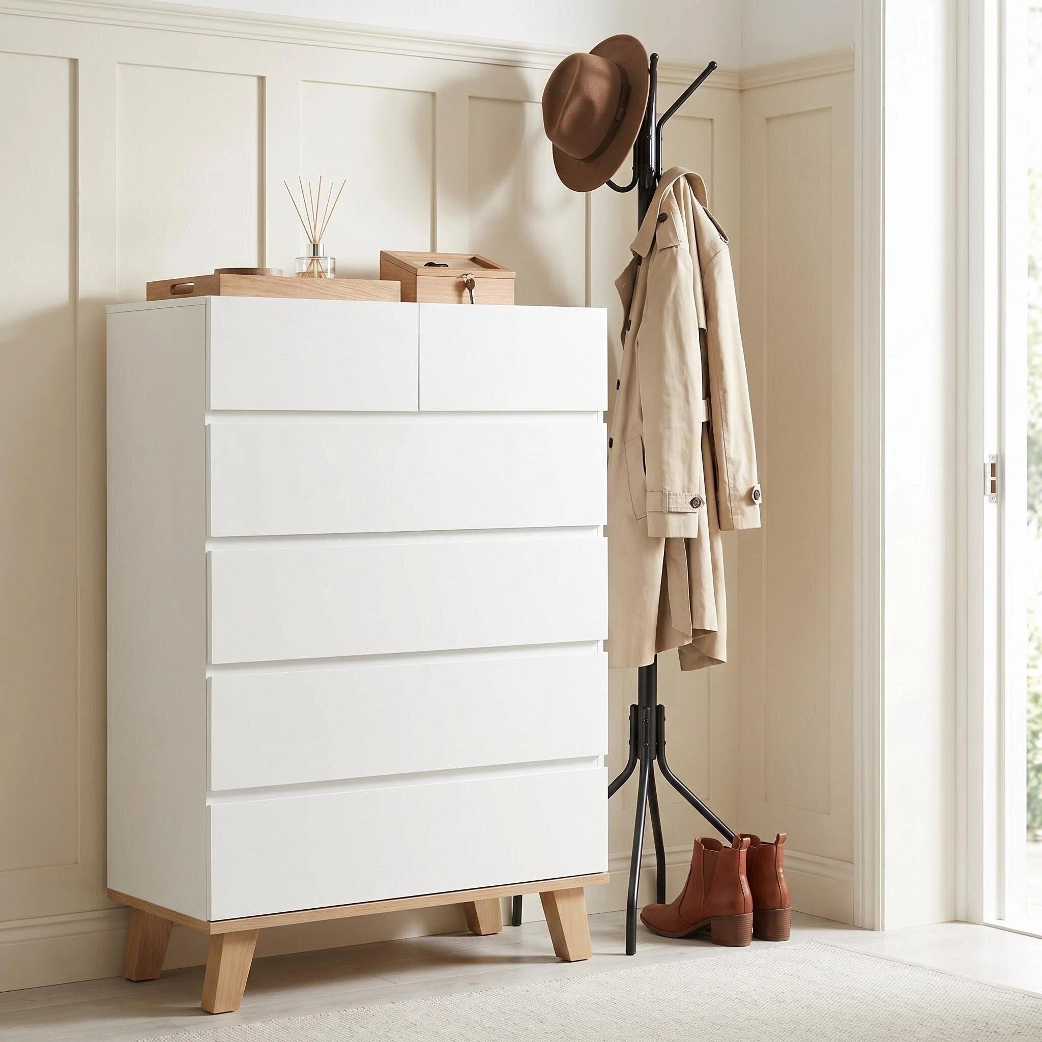 48in Tall Narrow Dresser with Small and Deep Drawers, White