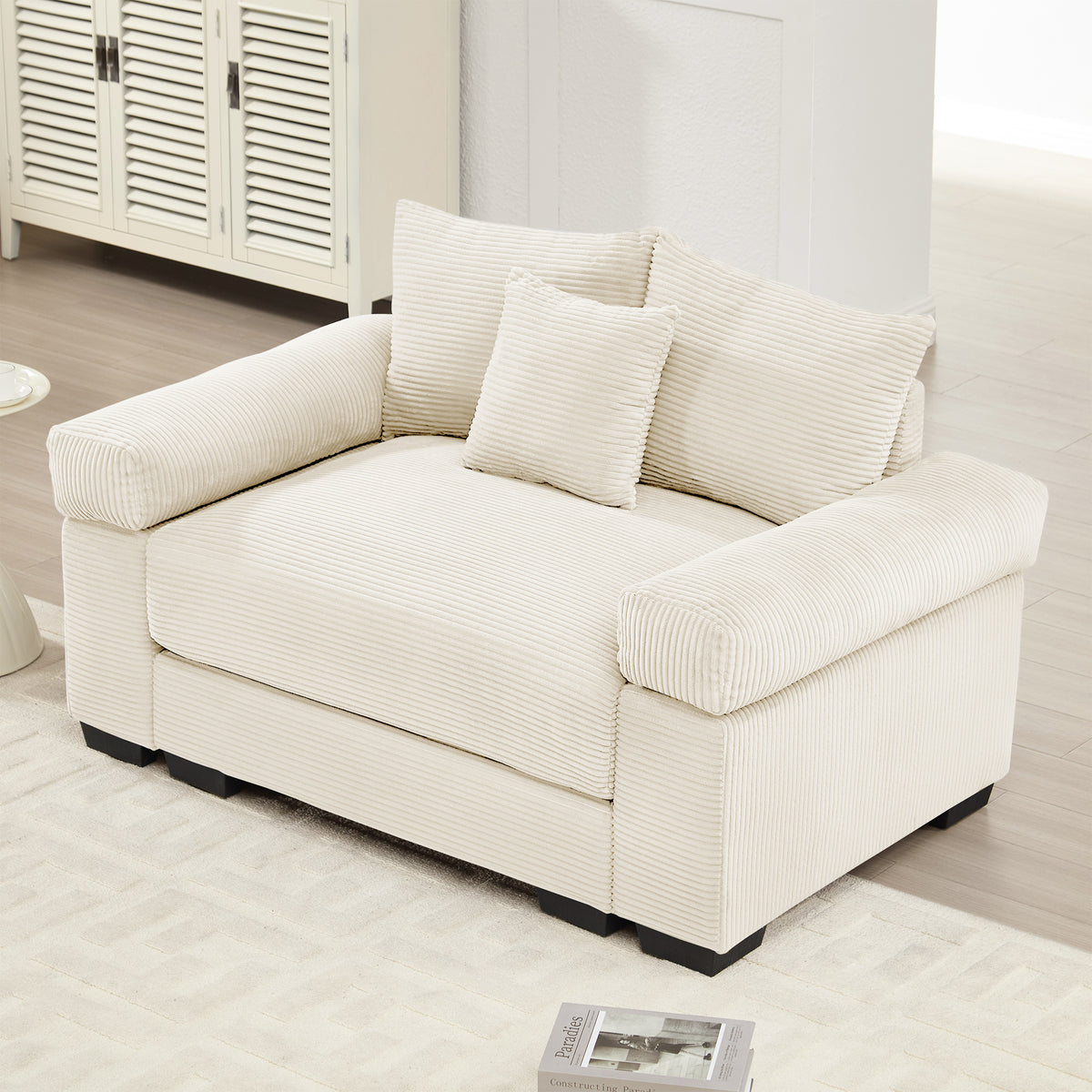 Cream Corduroy Modular Sectional, 54.3 in Wide
