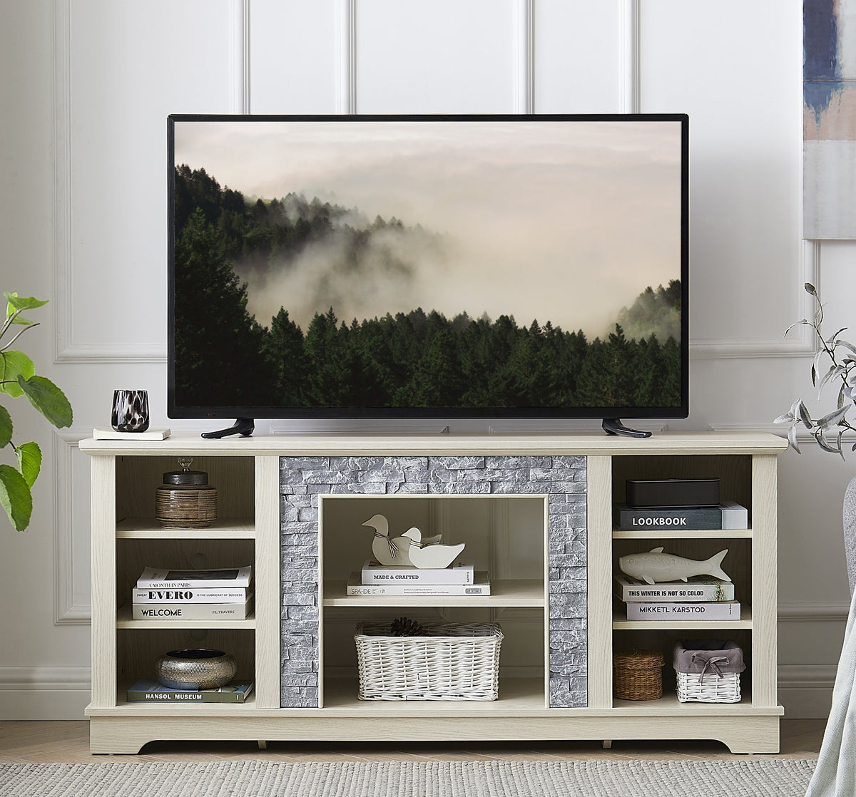 White TV Stand, 58.3 in Wide