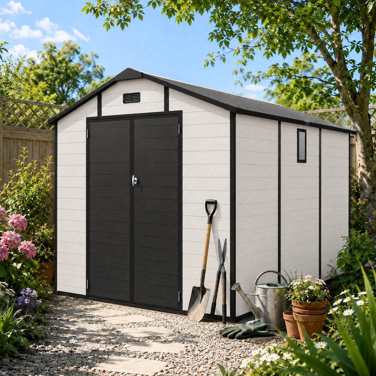 8x10 ft Beige Resin Storage Shed with Window