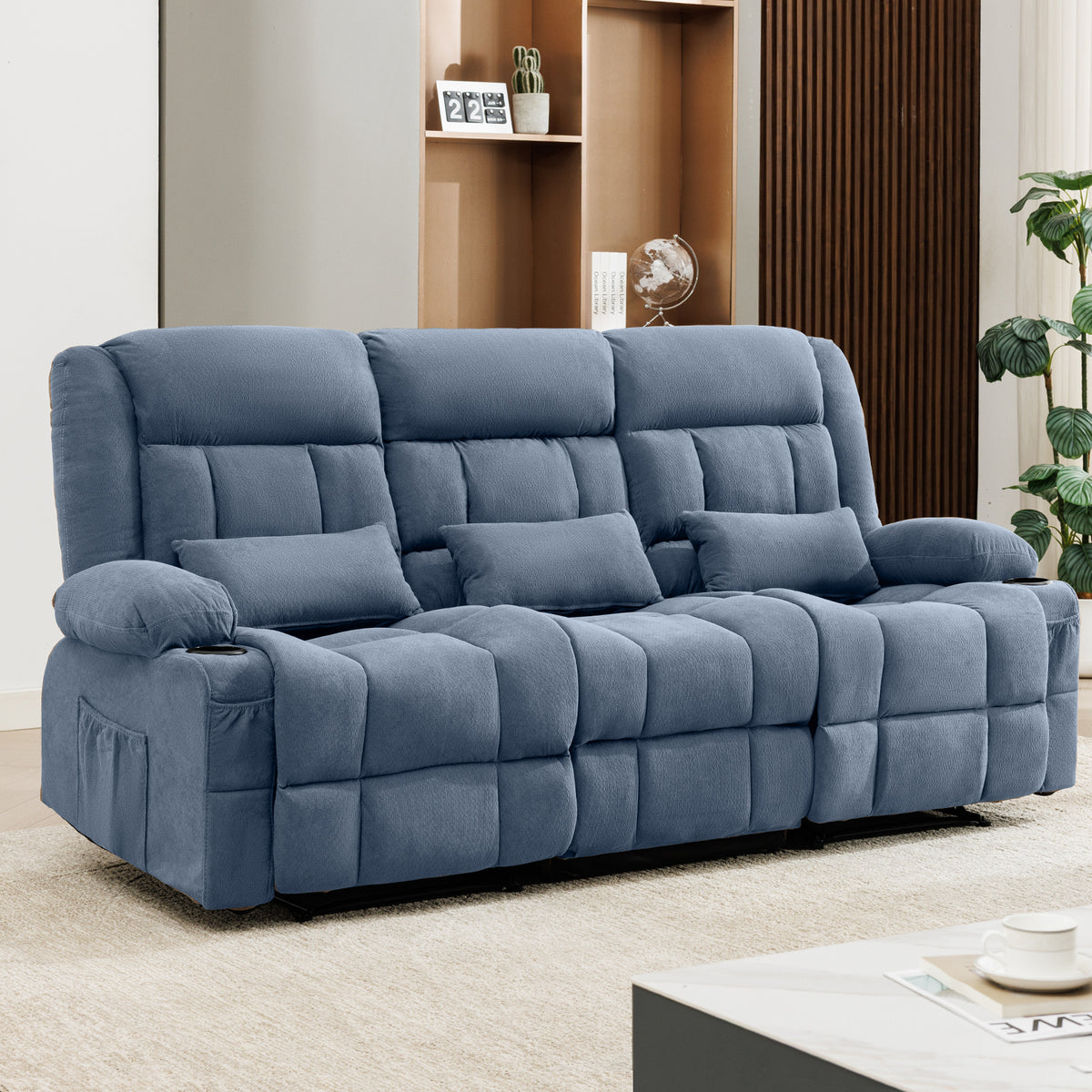 Blue Reclining Sofa, 84.3 in Wide