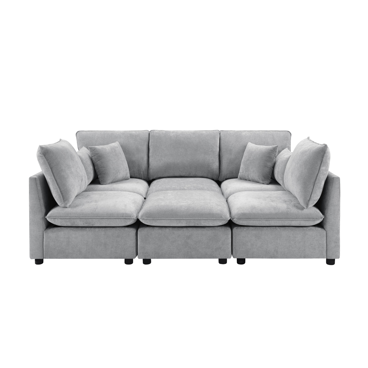 Gray Chenille Modular Sectional Couch with Ottoman, 93.7 in Wide