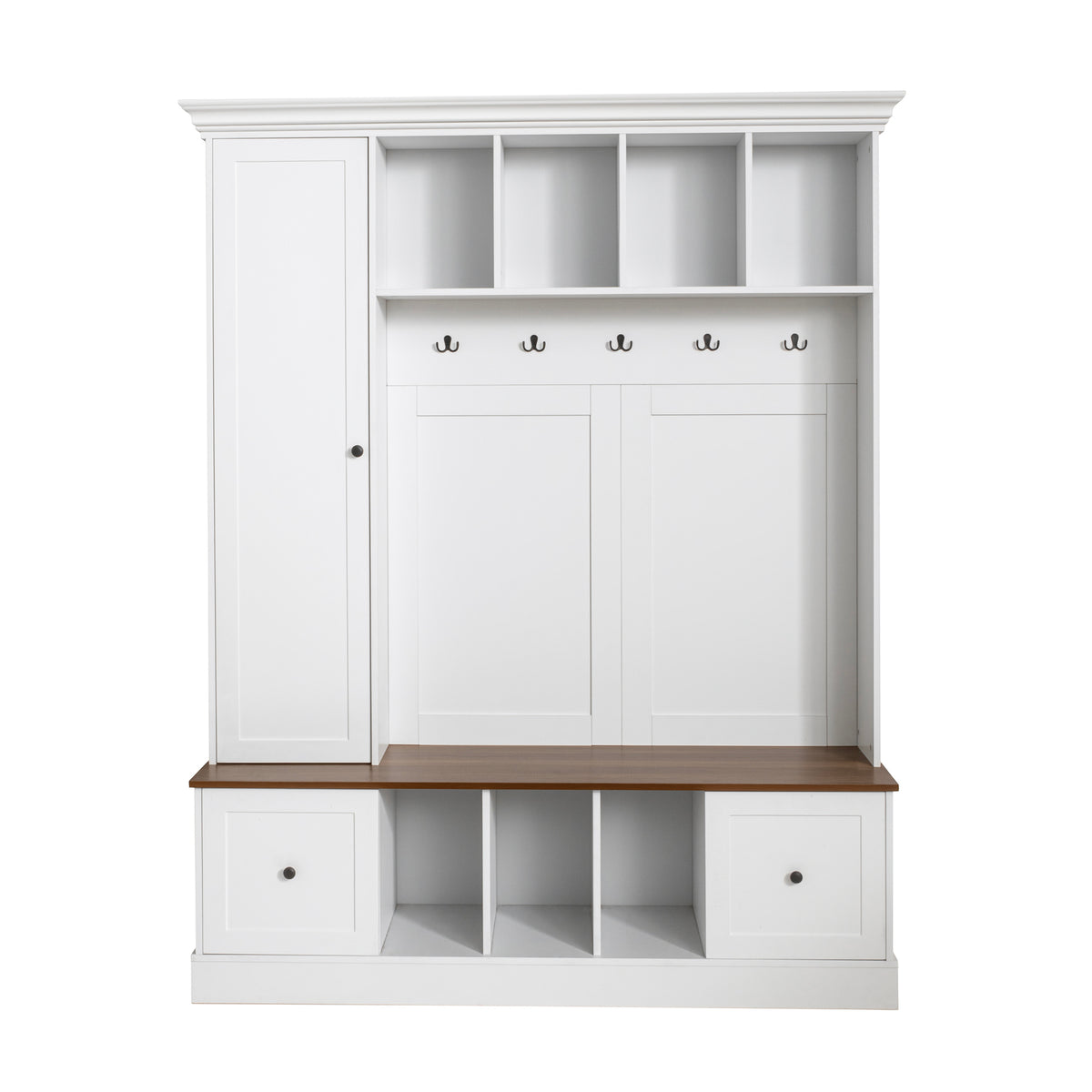 White Hall Tree with Bench and Shoe Storage, 62.2 in Wide