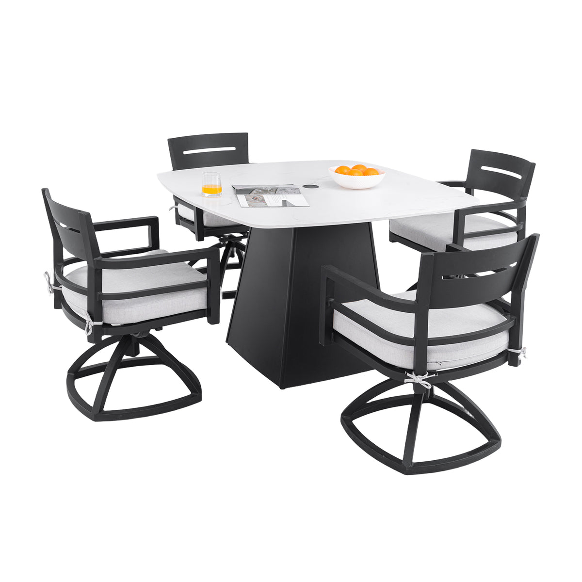 Black Aluminum 5-Piece Patio Dining Set for 4 with Cushions, Swivel