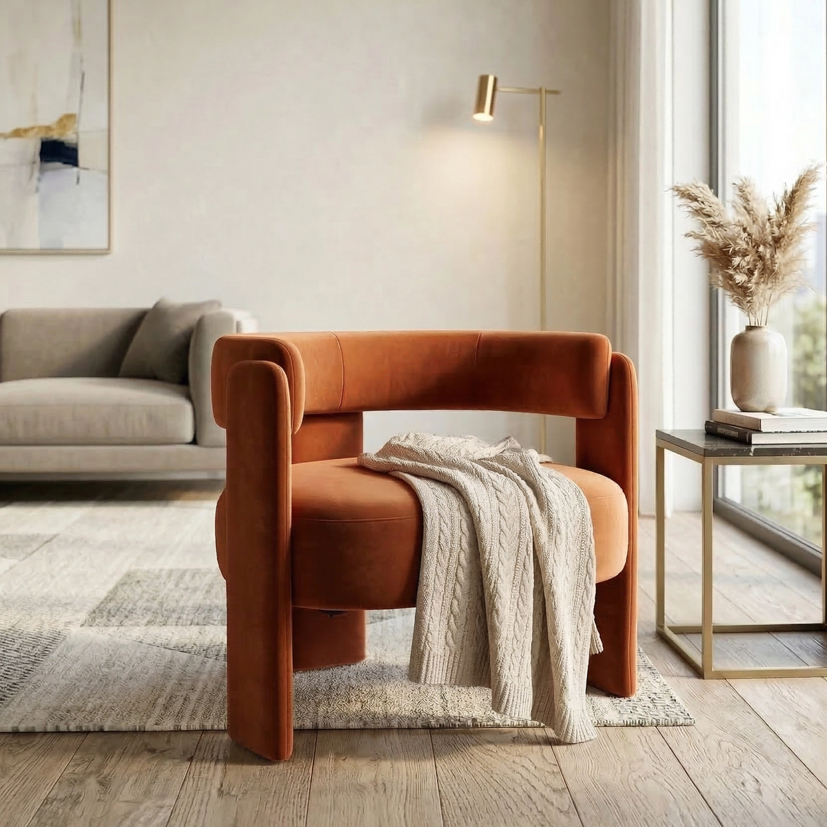 Orange Velvet Accent Chair, 31.5 in Wide