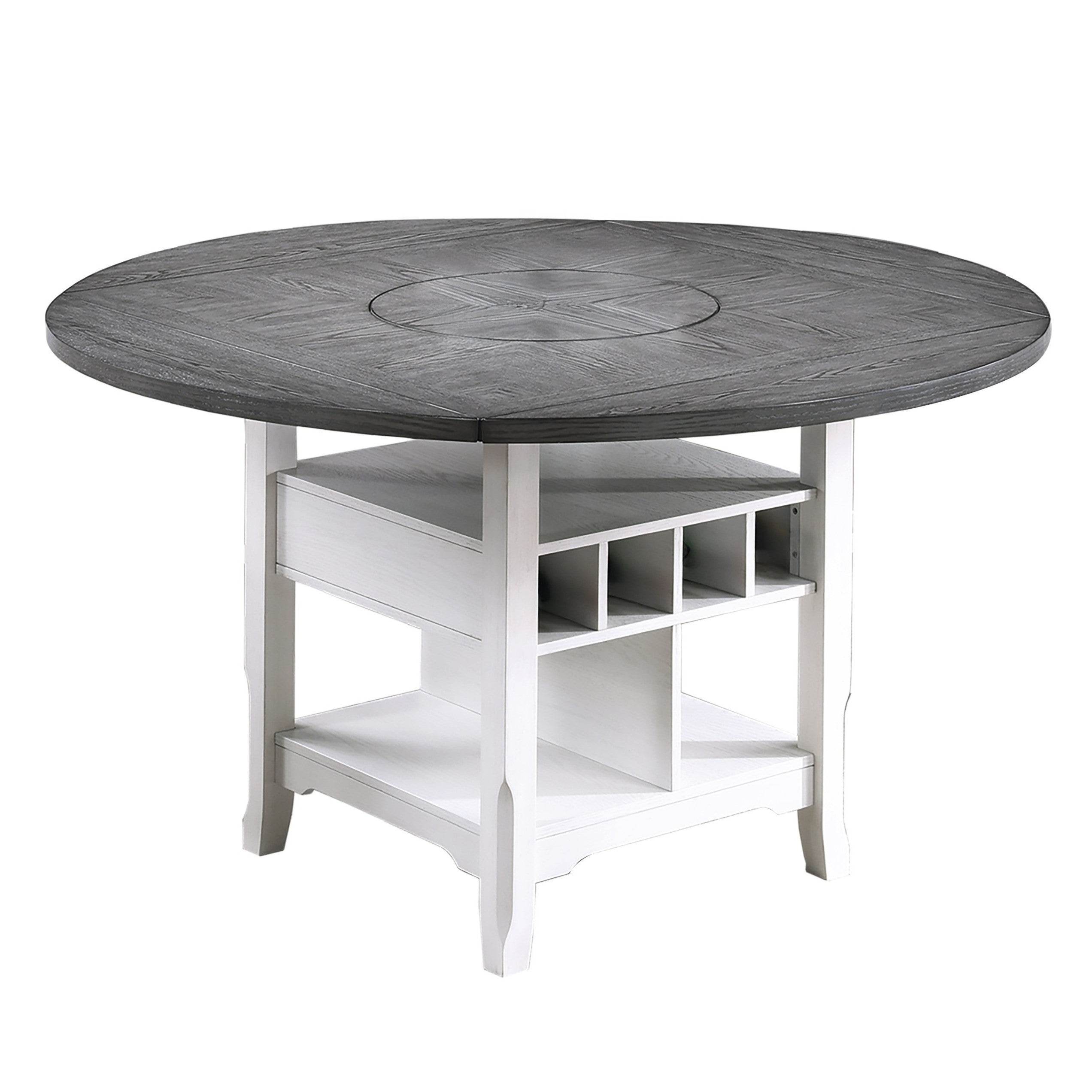 Counter Table, Two-Tone 60-inch Round Drop-Leaf with Lazy Susan