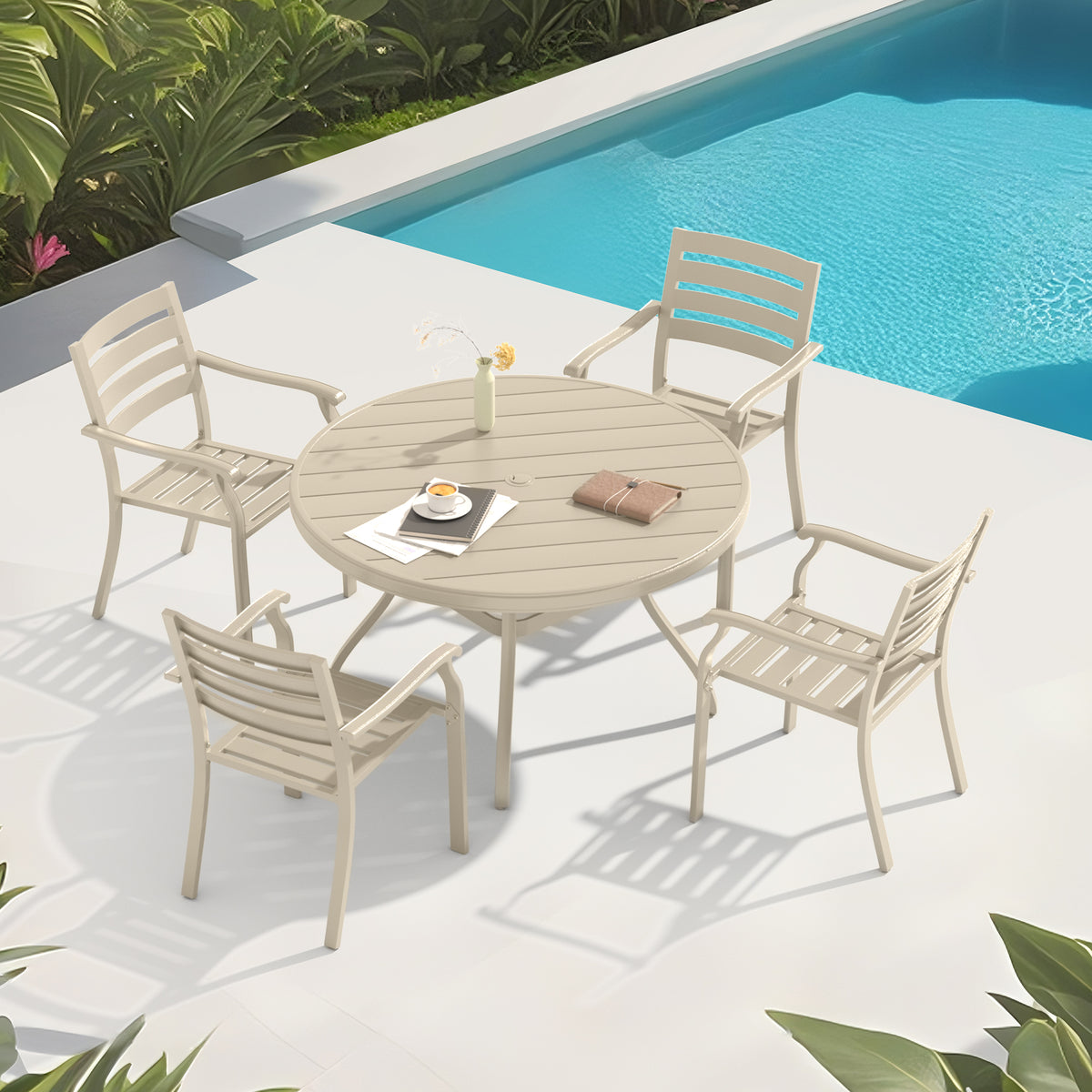 Sandstone Metal Stackable 5-Piece Patio Dining Set for 4