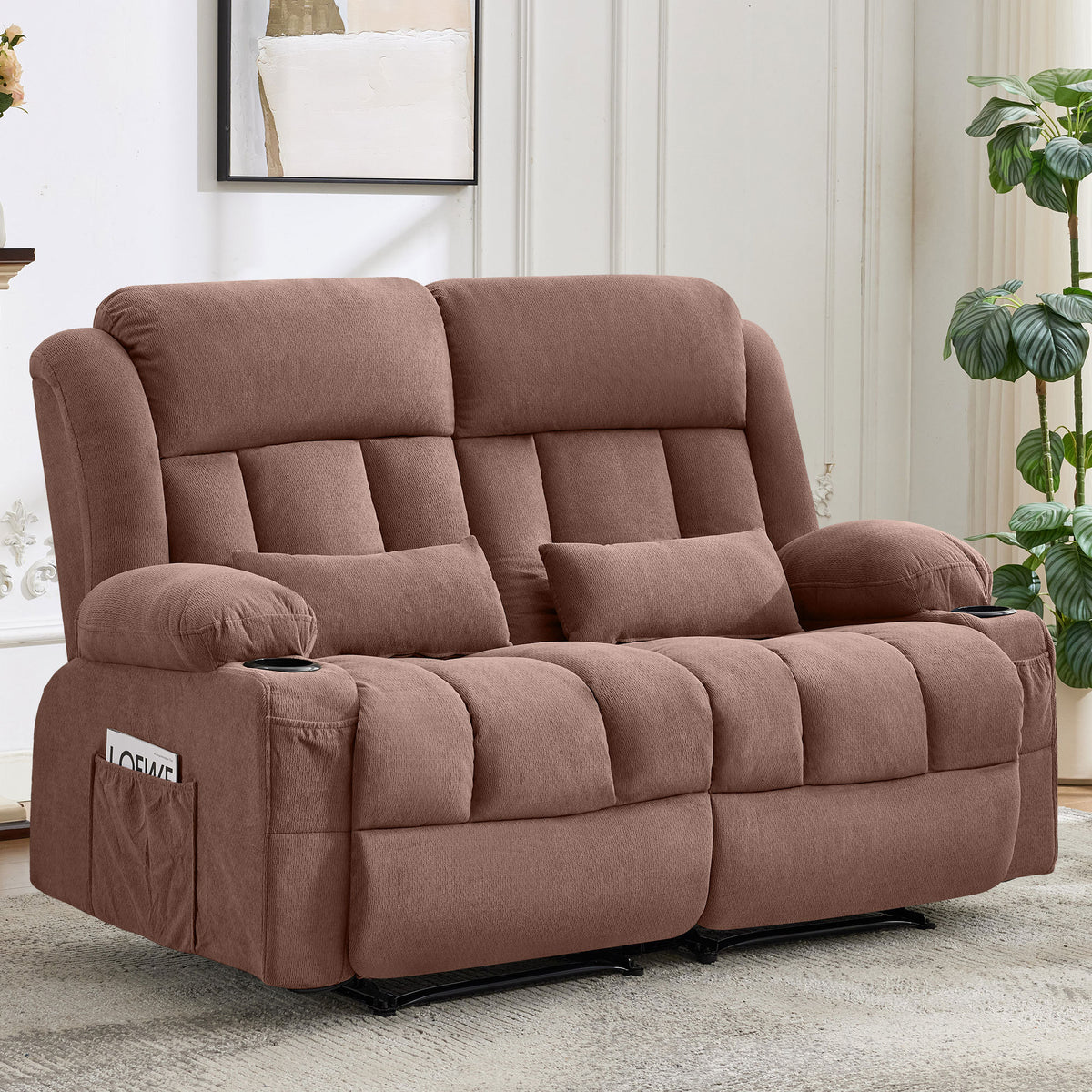 Brown Linen Reclining Loveseat, 60.2 in Wide