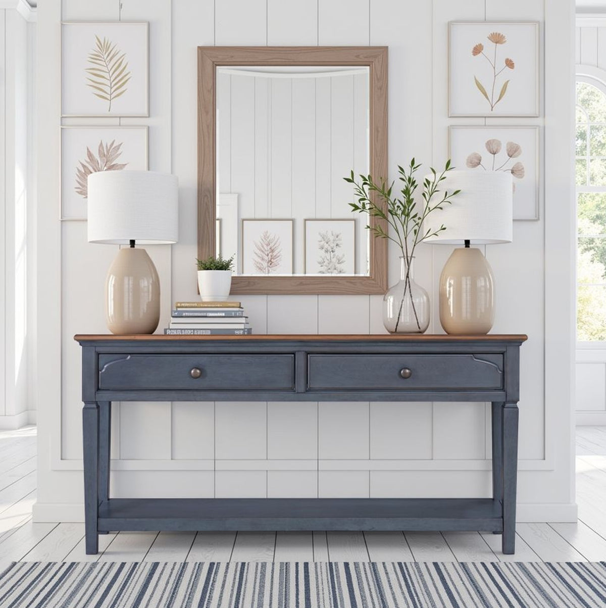 Blue Console Table with Storage, 60 in Wide