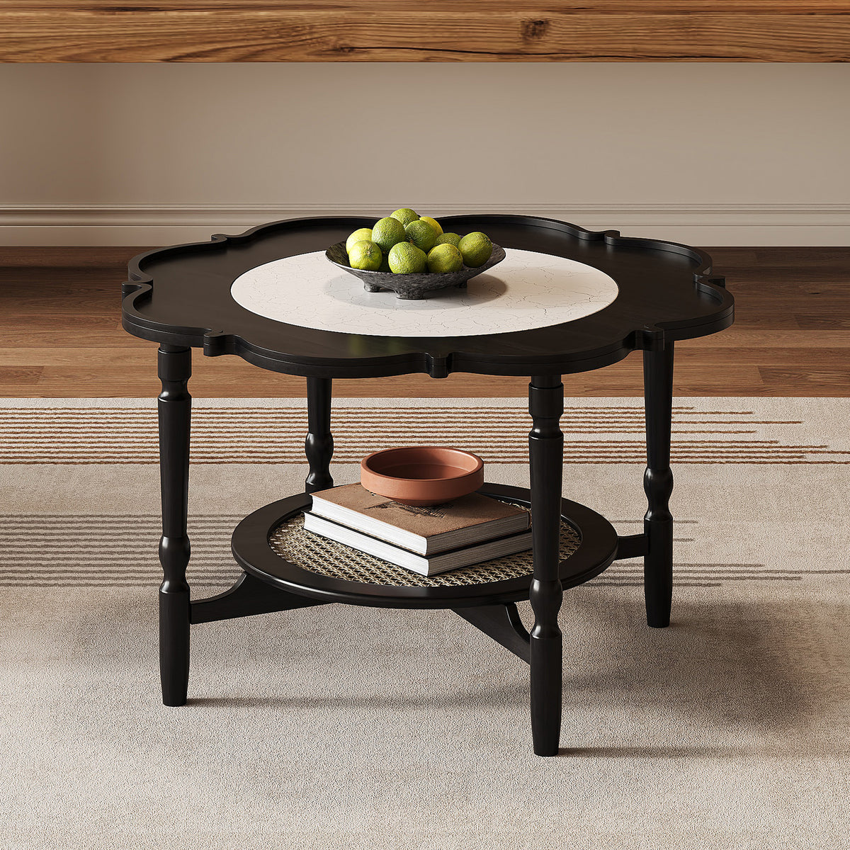 Black Glass Top Coffee Table, 31.5 in