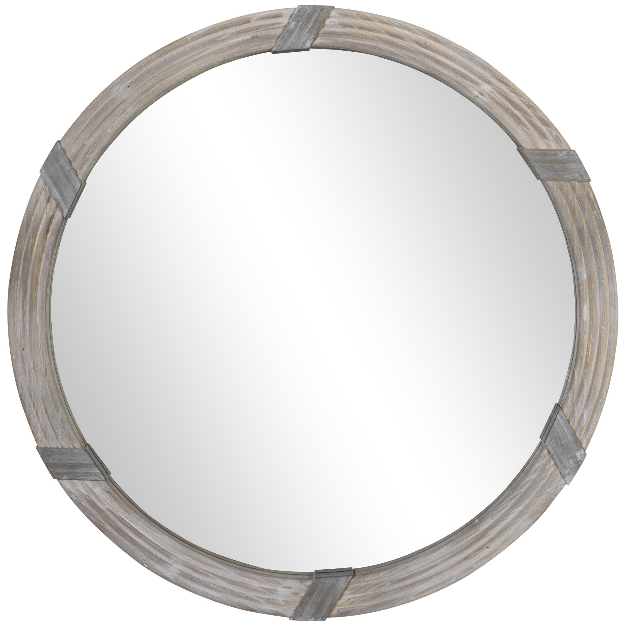 30.8 Inch Round Wood Mirror, Farmhouse Wall Decor, Natural