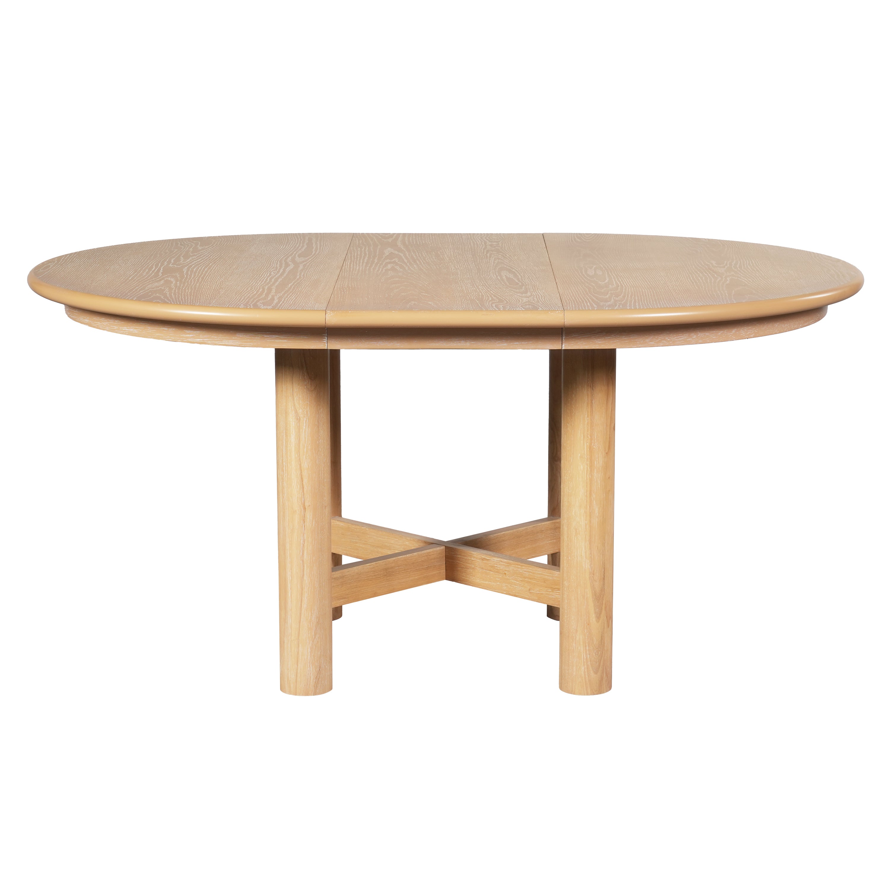 Overhead studio view of the closed round oak tabletop