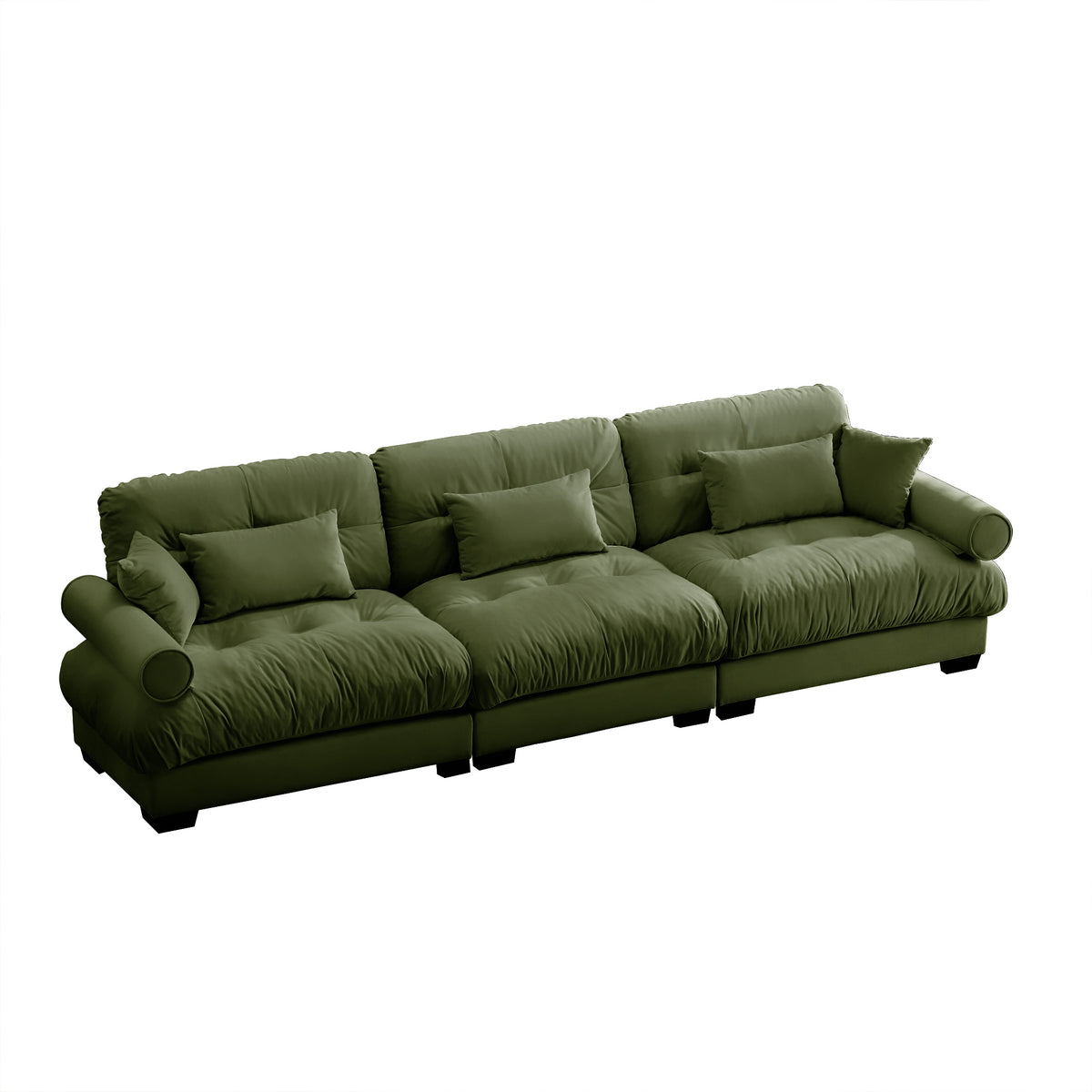 Olive Green Velvet 3-Seat Couch