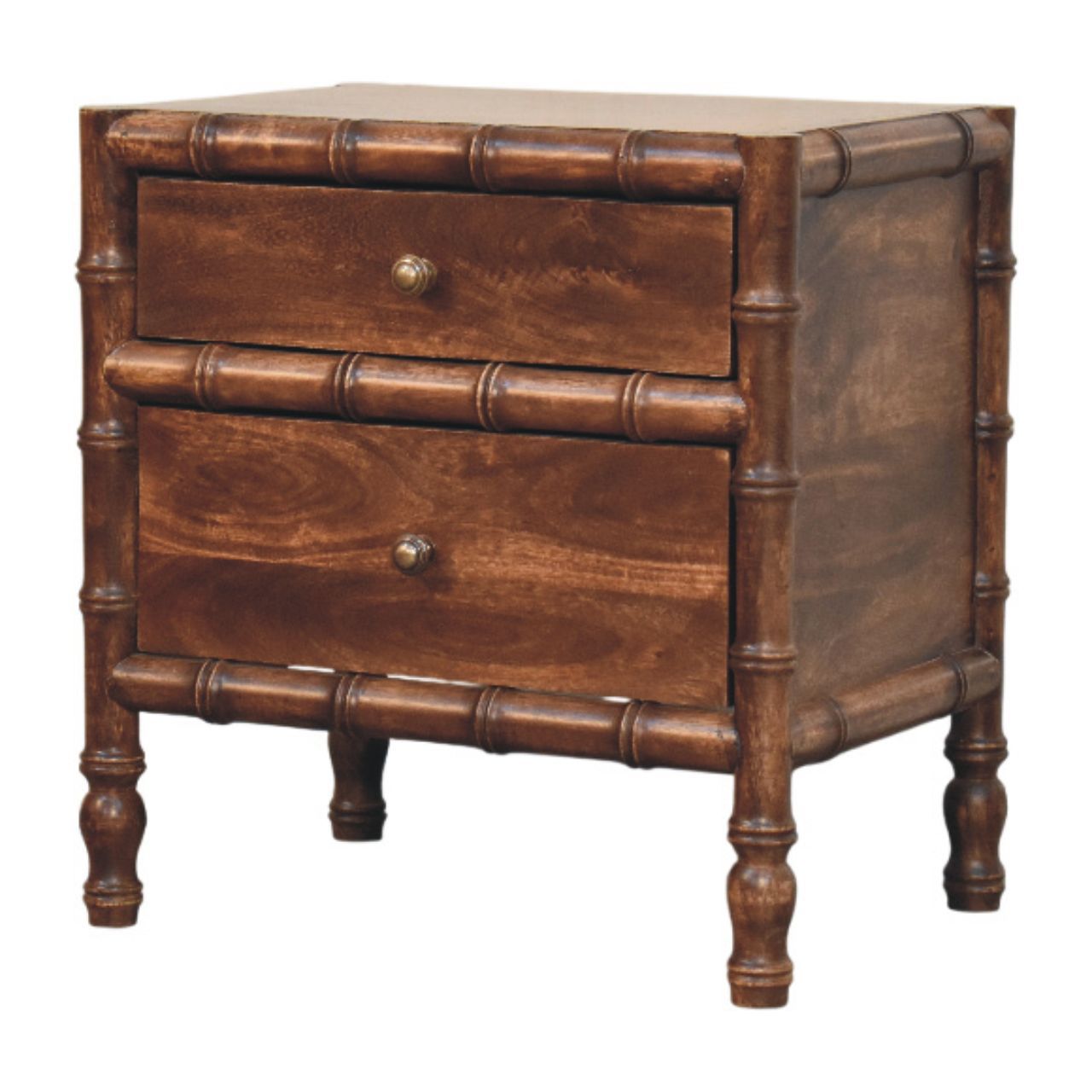 Contemporary Nightstand, 2 Drawers, Wood, Brown