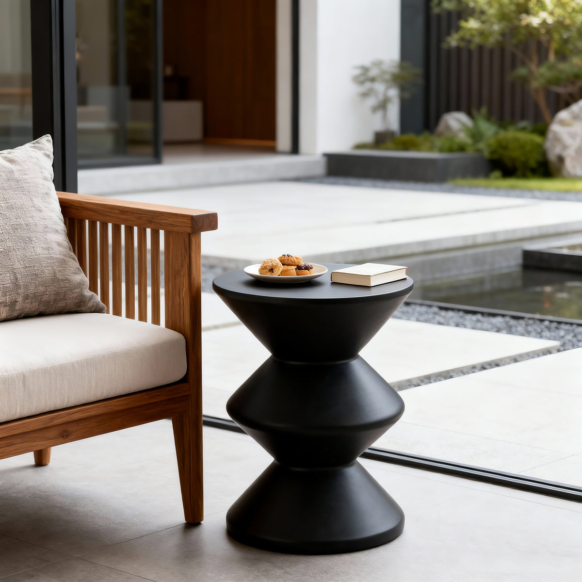 Black Outdoor Side Table, 18.5 in Tall