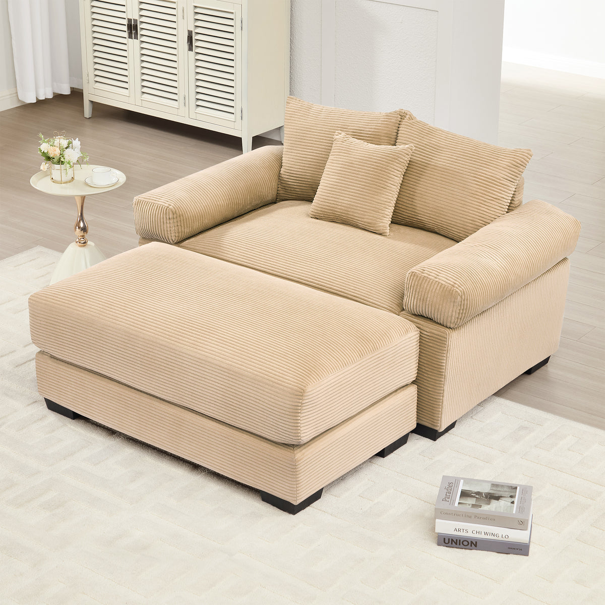 Camel Corduroy Modular Couch Seat, 54.3 in Wide