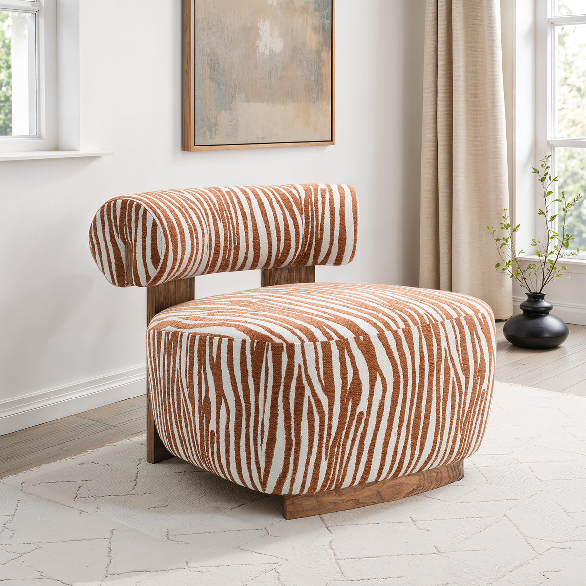 Orange Chenille Accent Chair, Rustic