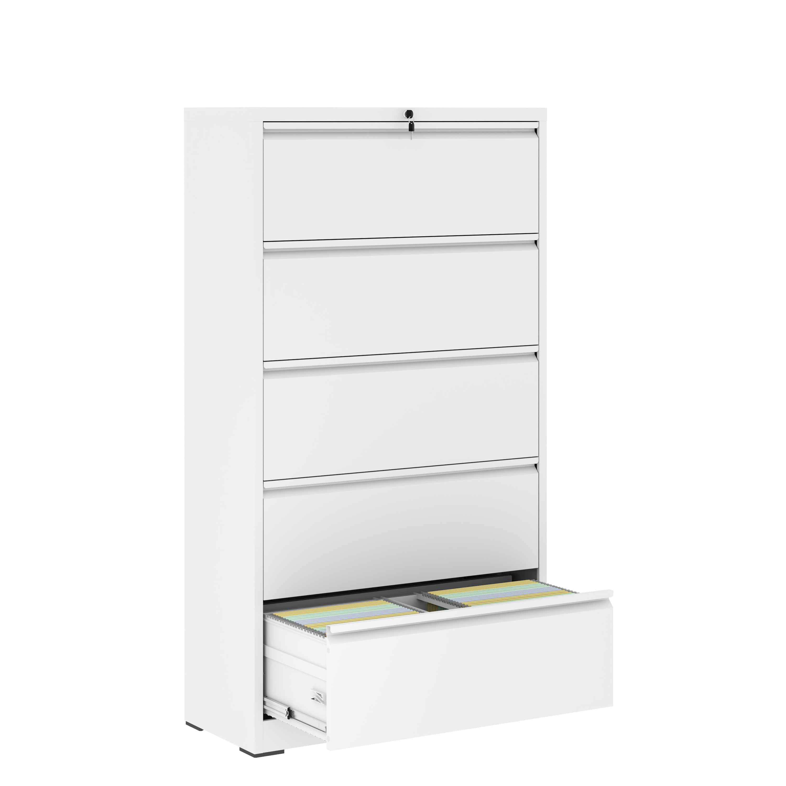 Lateral File Cabinet with Drawers and Lock, Filing Cabinet, 35.5 in, White