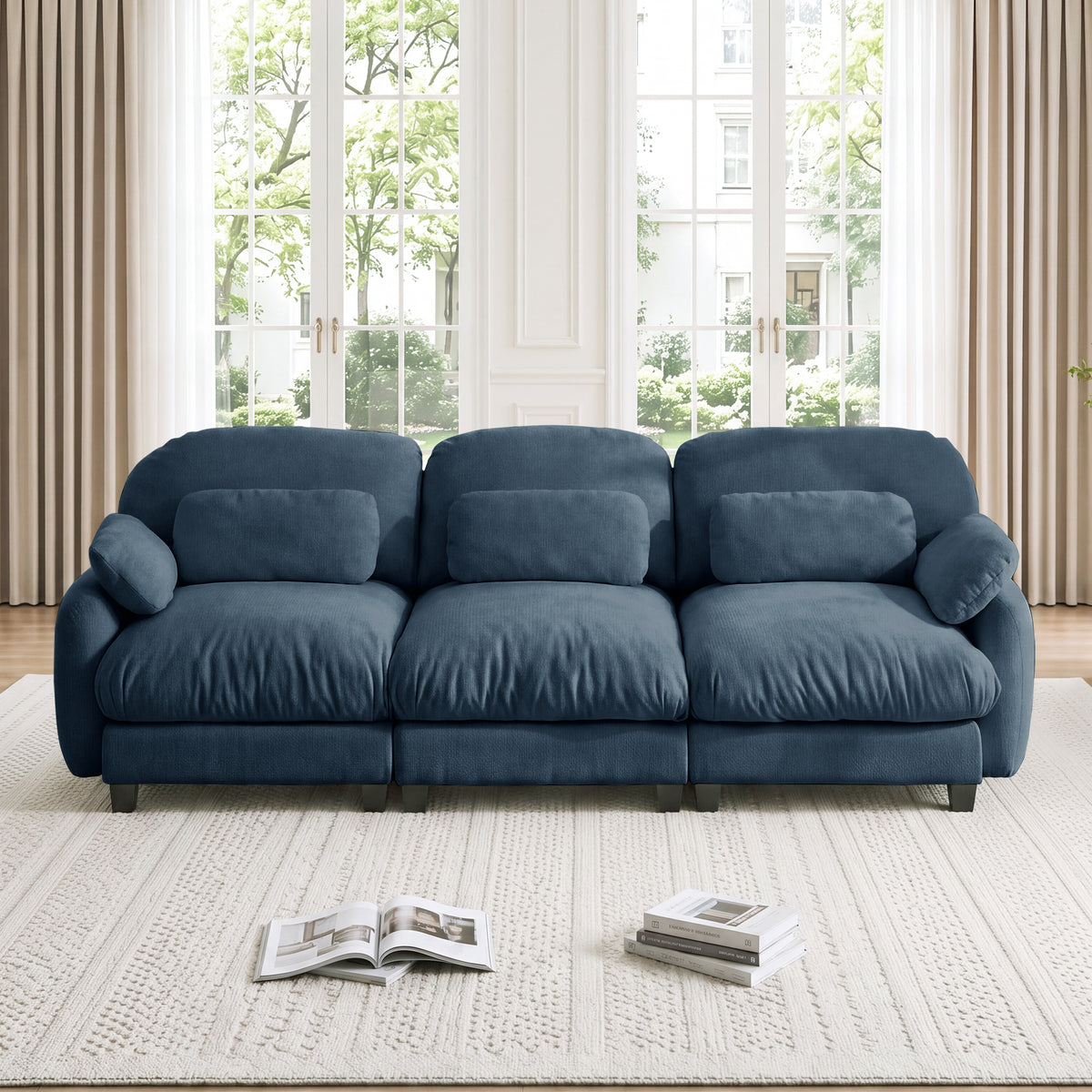 Blue Chenille Modular 3-Seat Couch