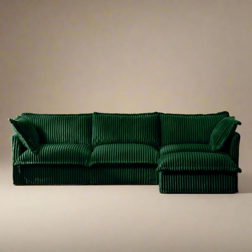Fluffy 3-Seat Modular Sofa in Corduroy Emerald with 1 ottoman #OttOnly_1 #Fabric_Corduroy Emerald