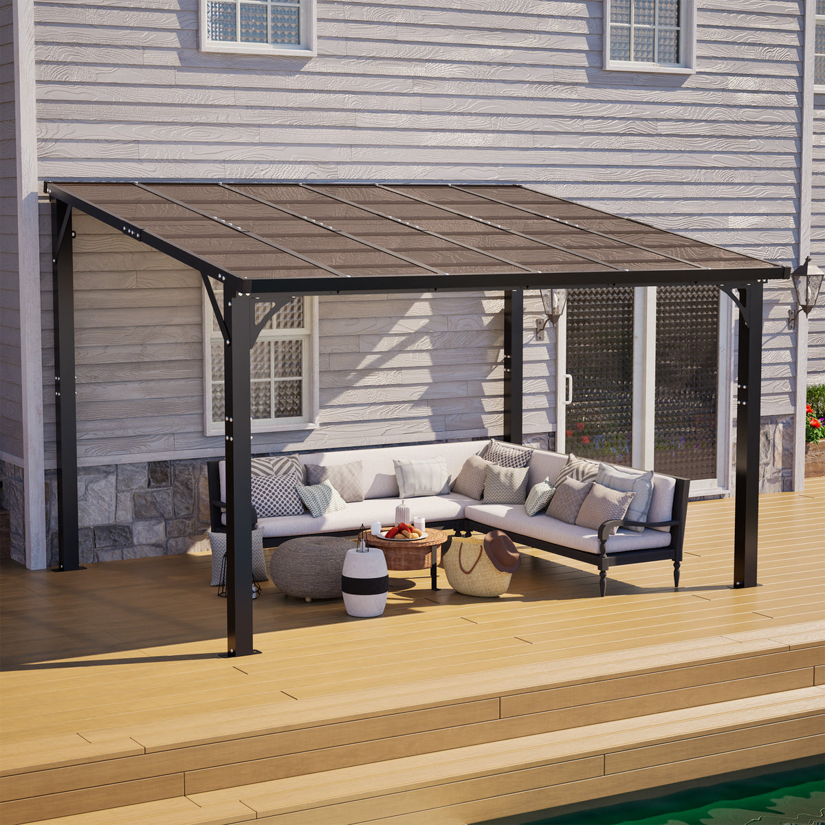 10x12 ft Brown Aluminum Hardtop Gazebo