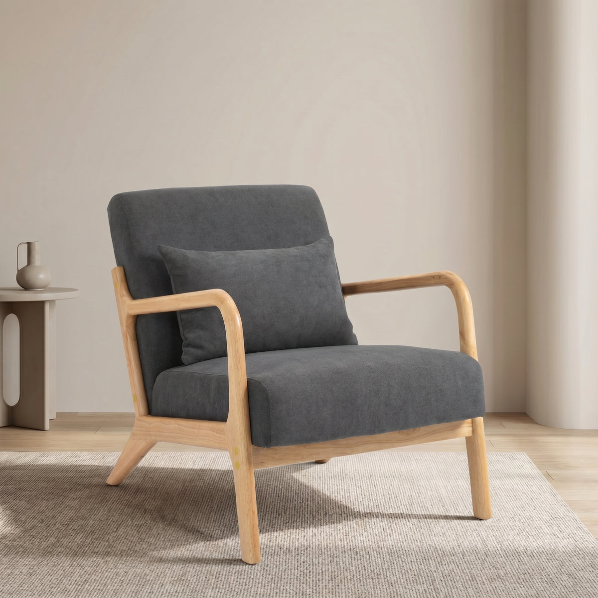Gray Linen Accent Chair, Mid-Century