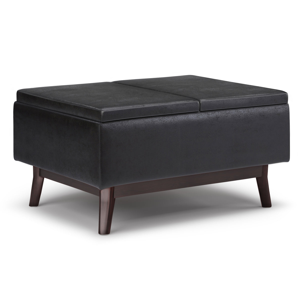 Black Vegan Leather Storage Ottoman, 33.9 in