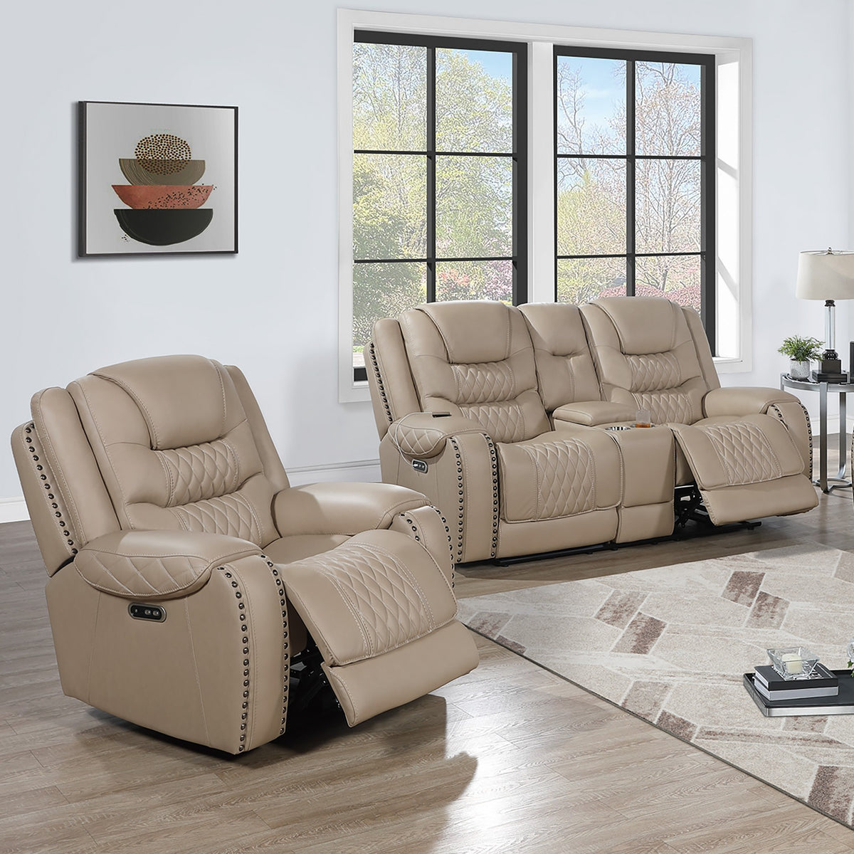 Brown Top Grain Leather Power Reclining Loveseat and Recliner Set
